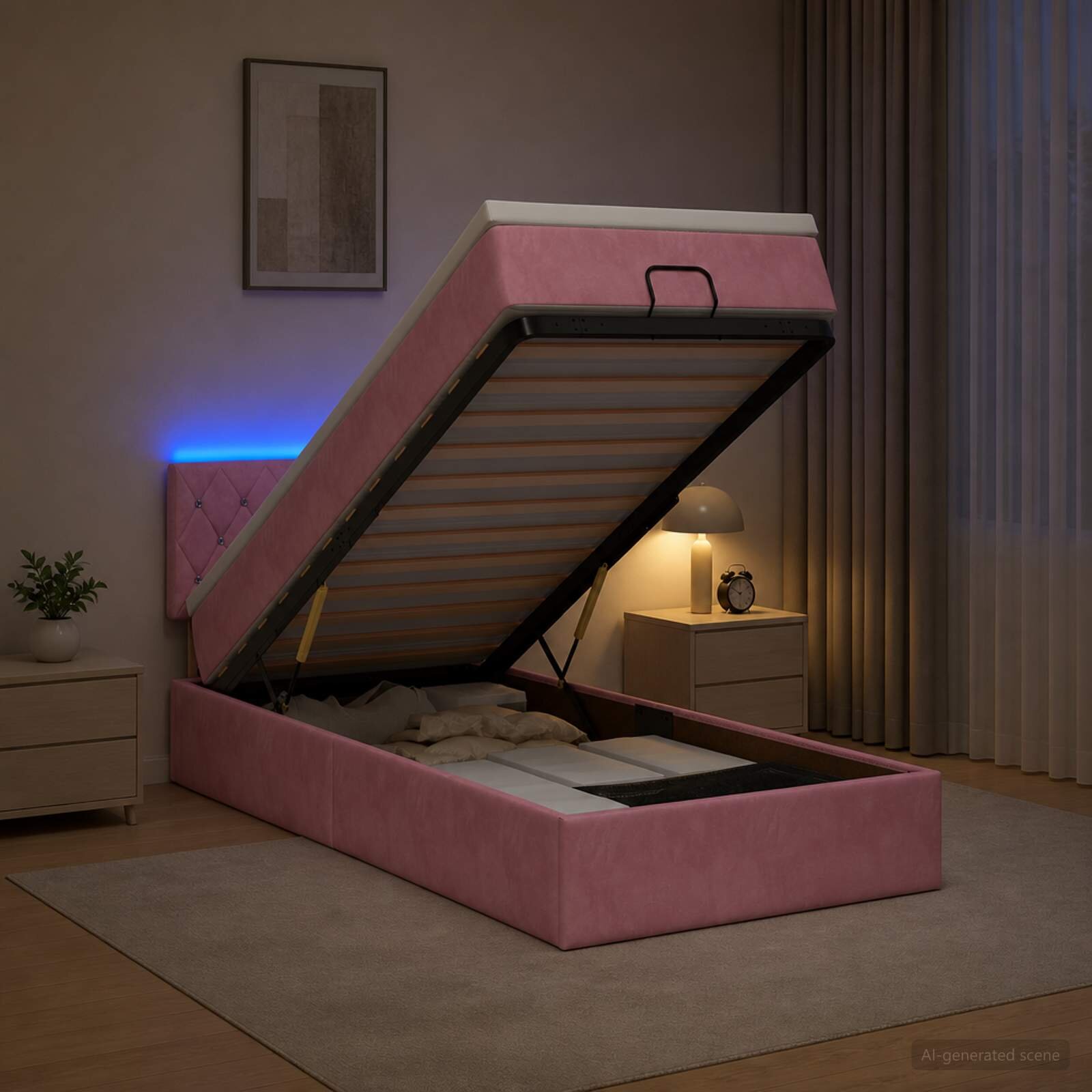vidaXL Отоман с матрак и LED с LED ленти Розово 80 x 200 cm Кадифе