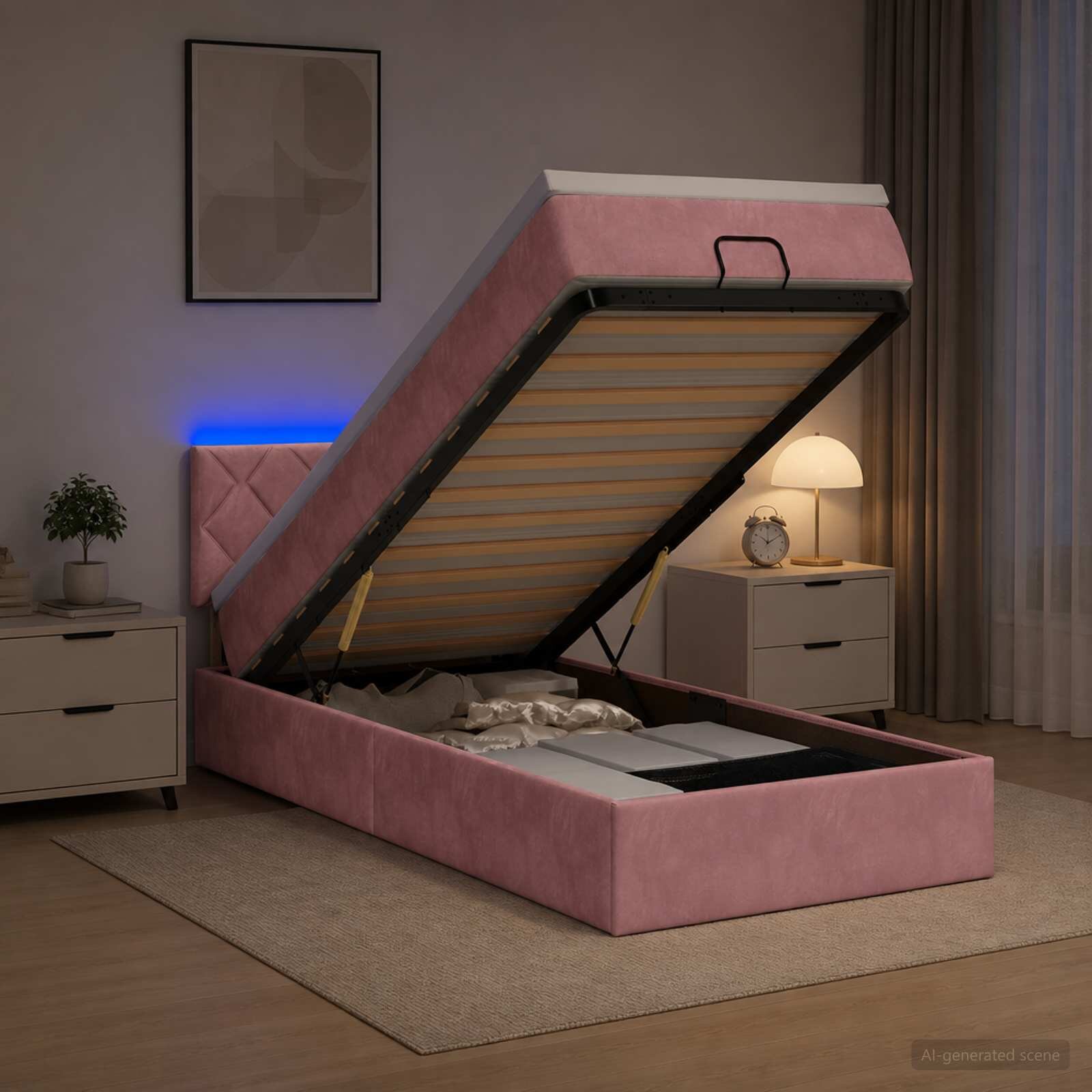 vidaXL Отоман с матрак и LED с LED ленти Розово 90 x 200 cm Кадифе