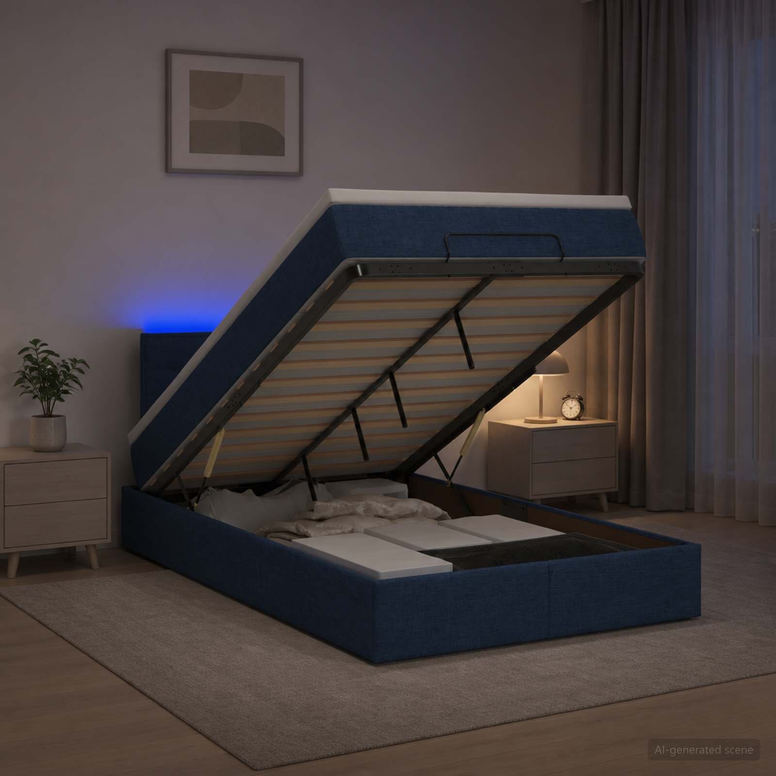 vidaXL Отоман с матрак и LED с LED ленти Синьо 120 x 190 cm Текстил