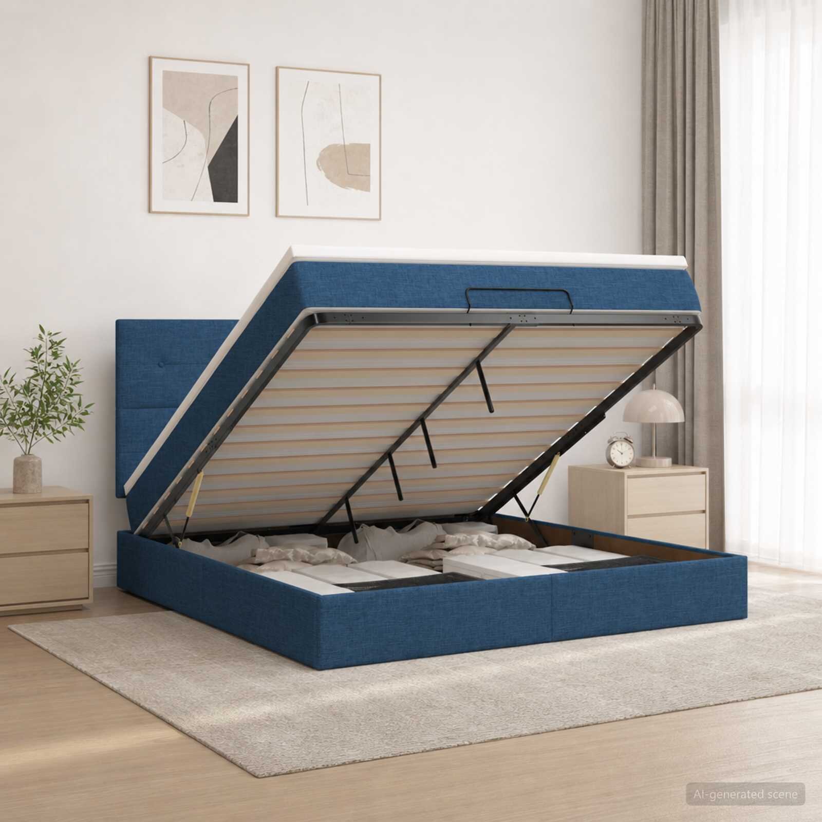 vidaXL Отоман с матрак и LED с LED ленти Синьо 140 x 200 cm Текстил