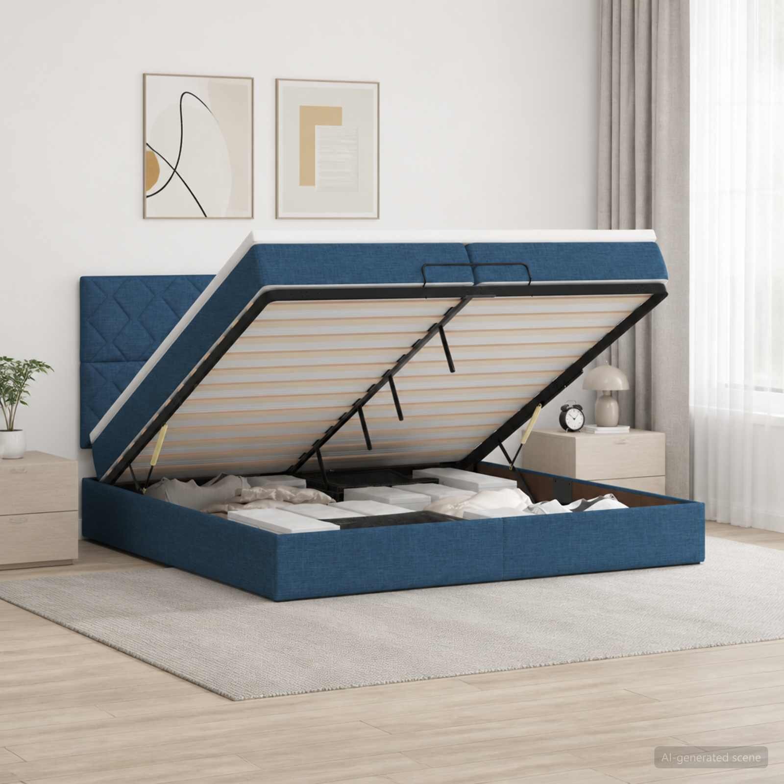 vidaXL Отоман с матрак и LED с LED ленти Синьо 200 x 200 cm Текстил