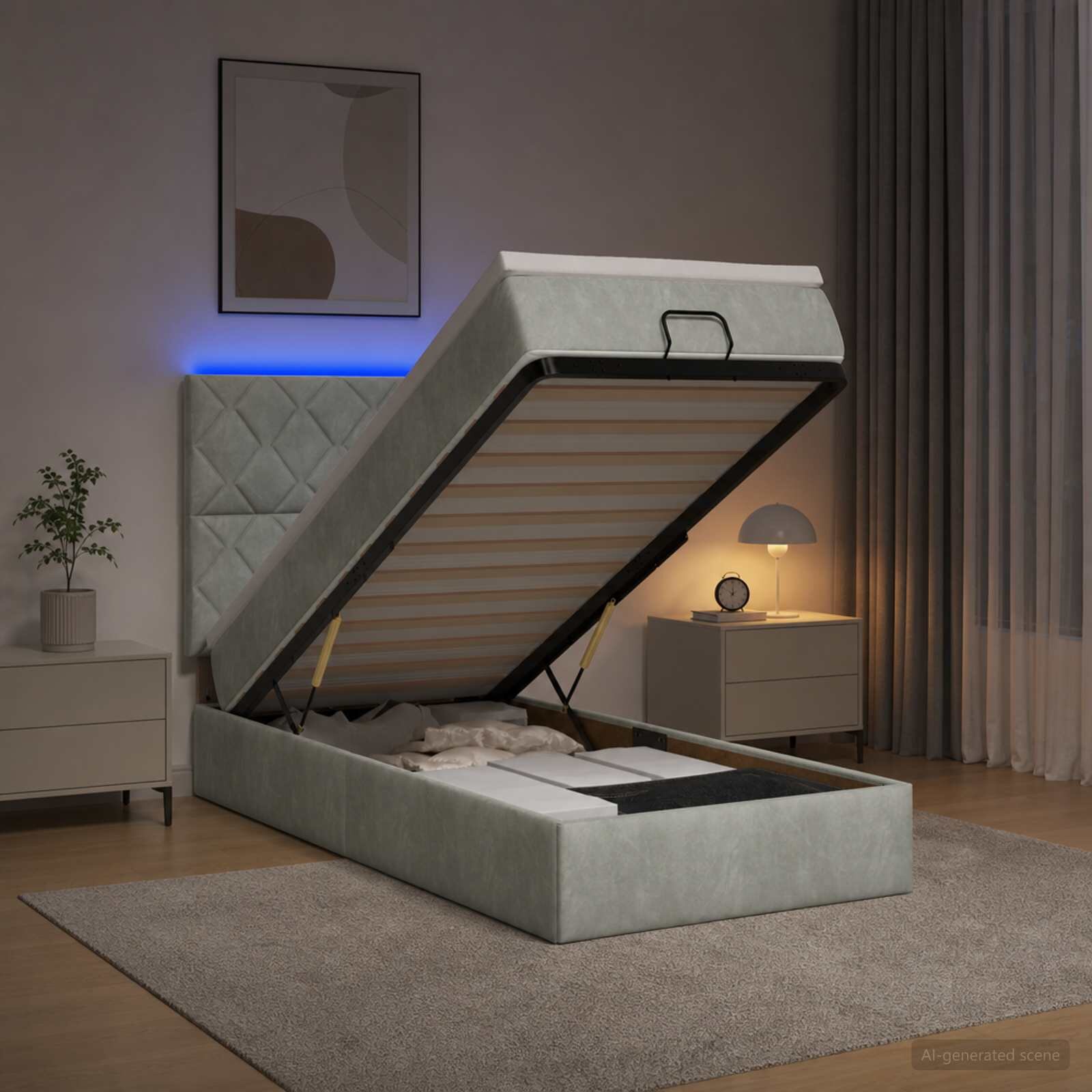 vidaXL Отоман с матрак и LED с LED ленти Светлосиво 80 x 200 cm Кадифе