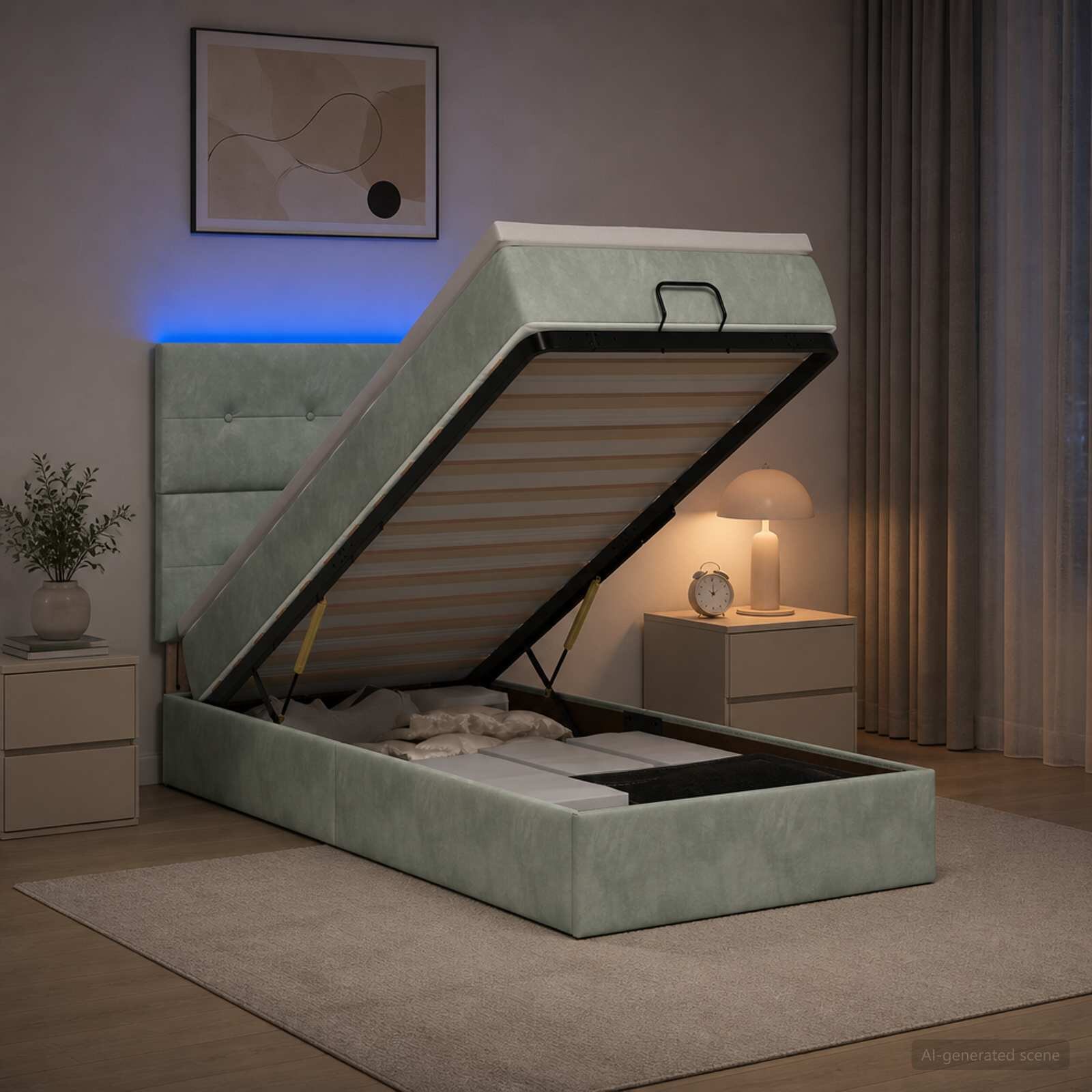 vidaXL Отоман с матрак и LED с LED ленти Светлосиво 90 x 200 cm Кадифе