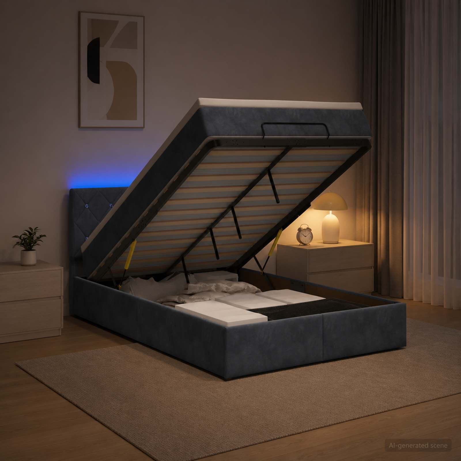 vidaXL Отоман с матрак и LED с LED ленти Тъмносиво 120 x 190 cm Кадифе