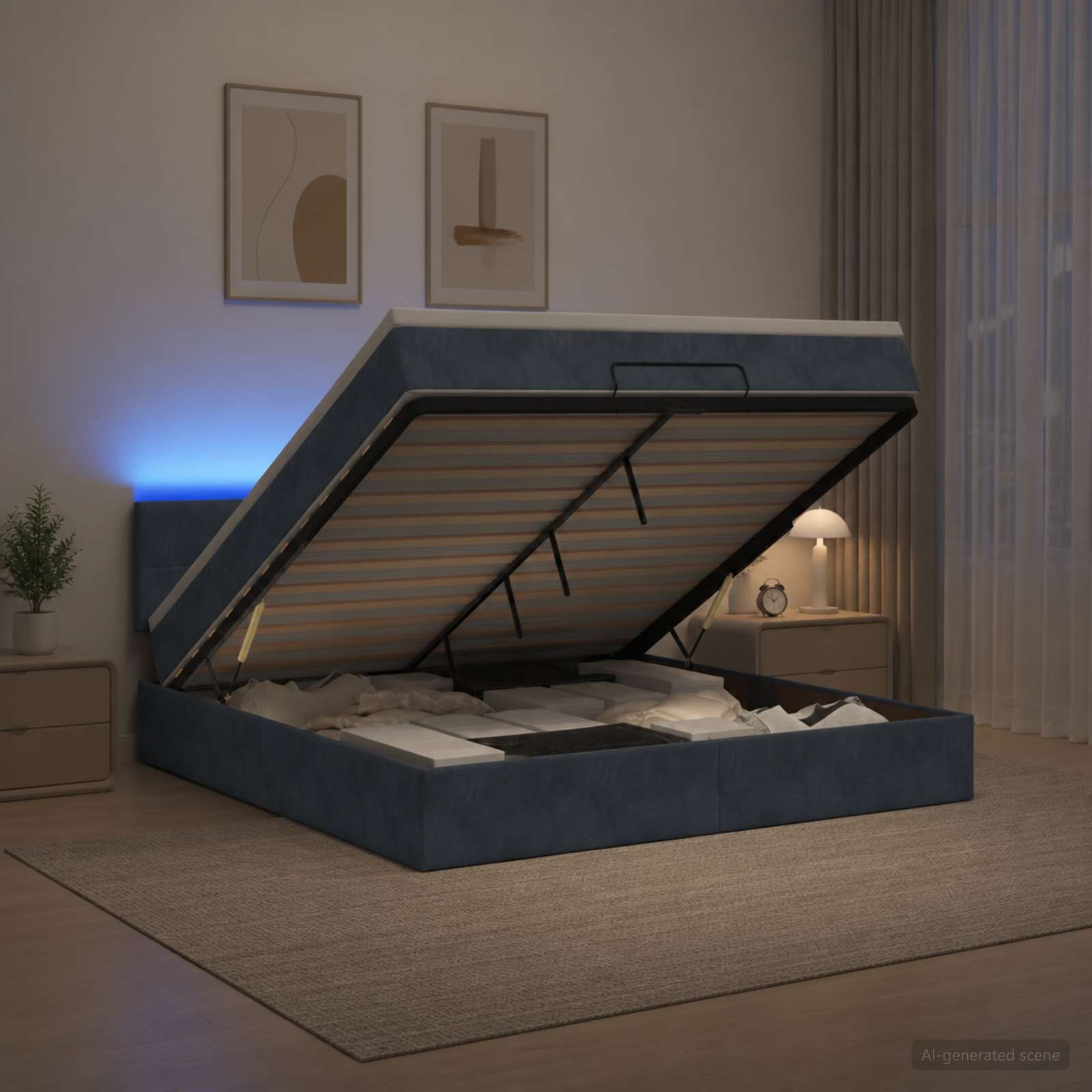 vidaXL Отоман с матрак и LED с LED ленти Тъмносиво 140 x 190 cm Кадифе