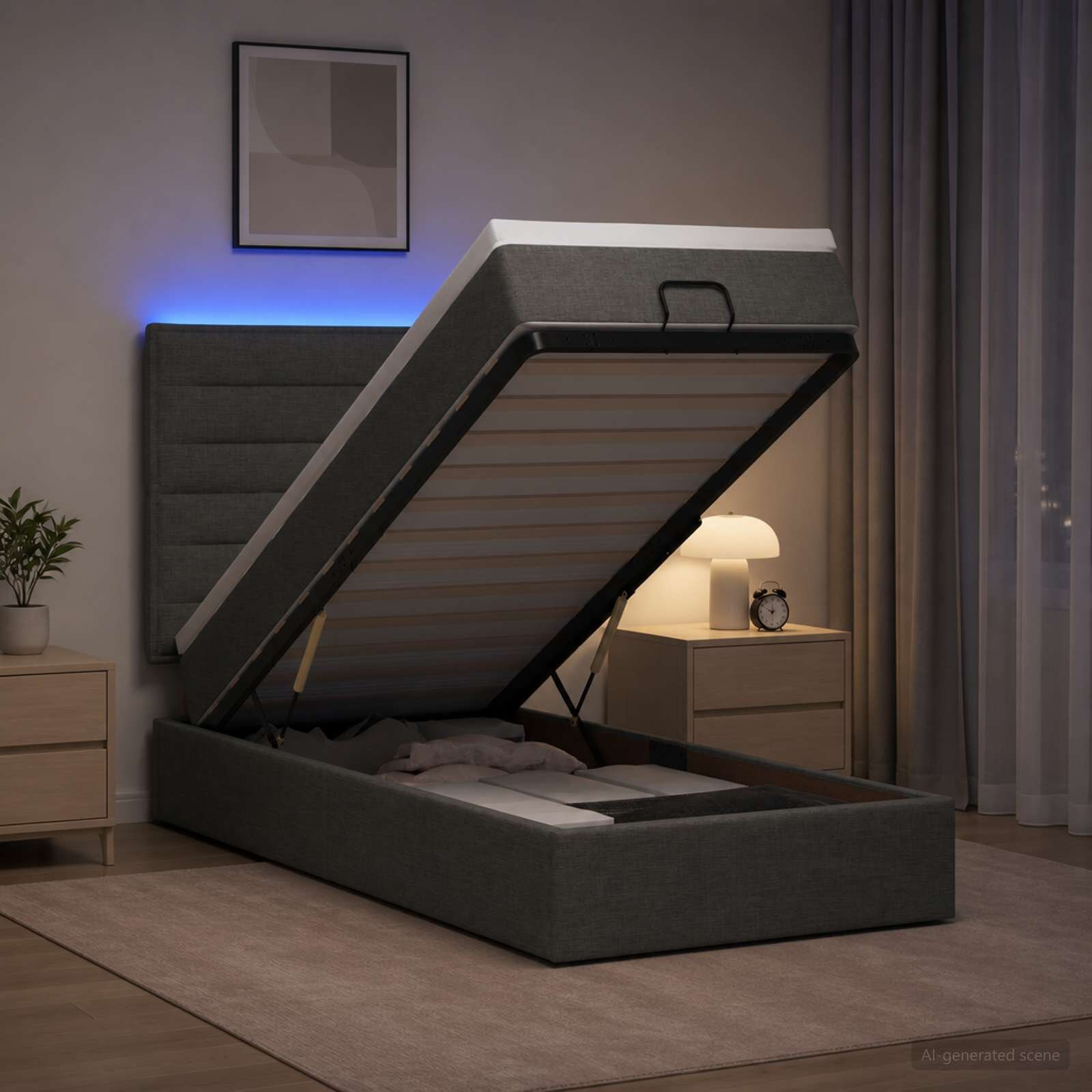 vidaXL Отоман с матрак и LED с LED ленти Тъмносиво 80 x 200 cm Текстил