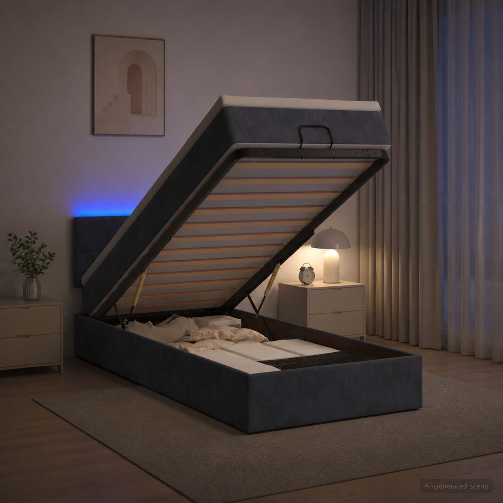 vidaXL Отоман с матрак и LED с LED ленти Тъмносиво 90 x 190 cm Кадифе