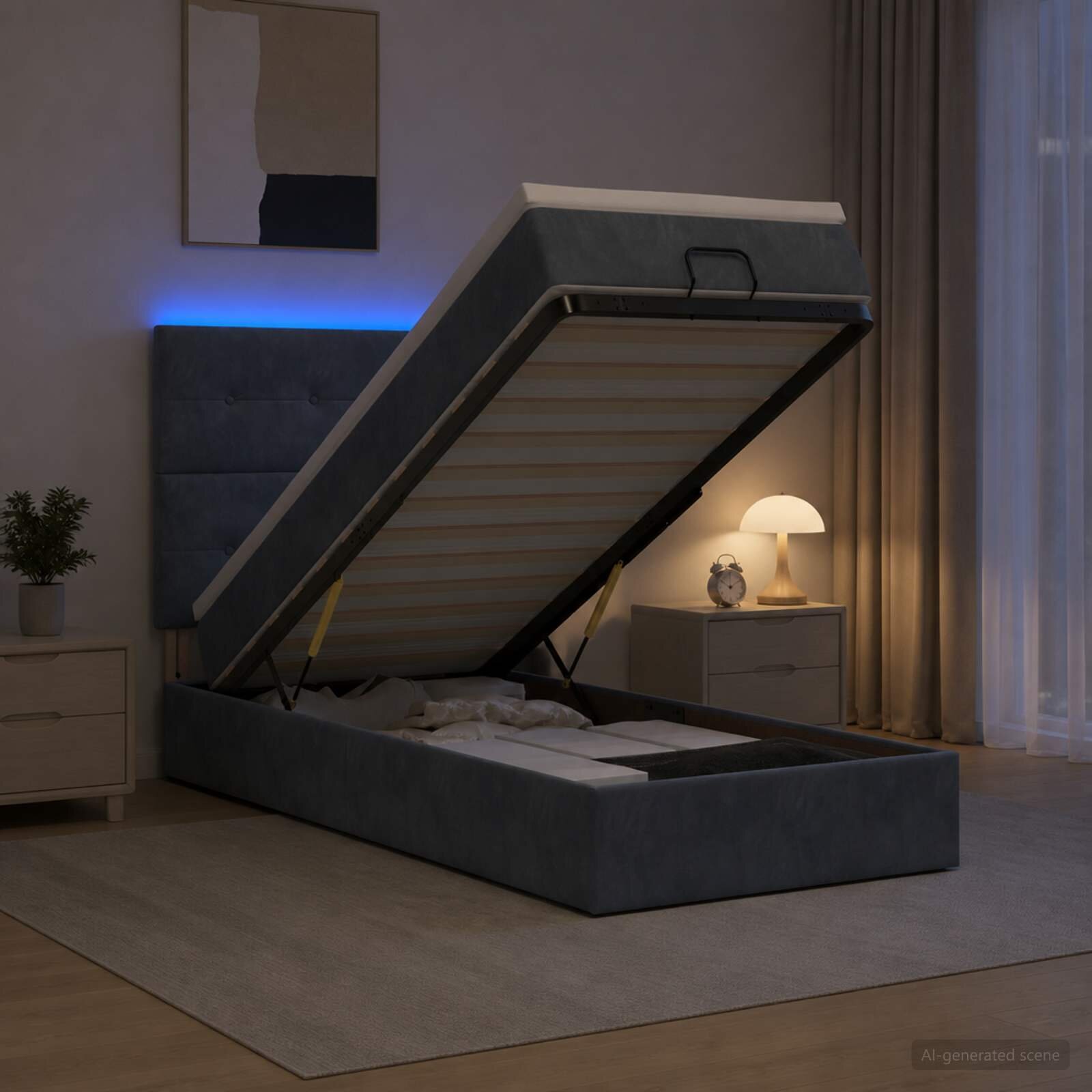vidaXL Отоман с матрак и LED с LED ленти Тъмносиво 90 x 190 cm Кадифе