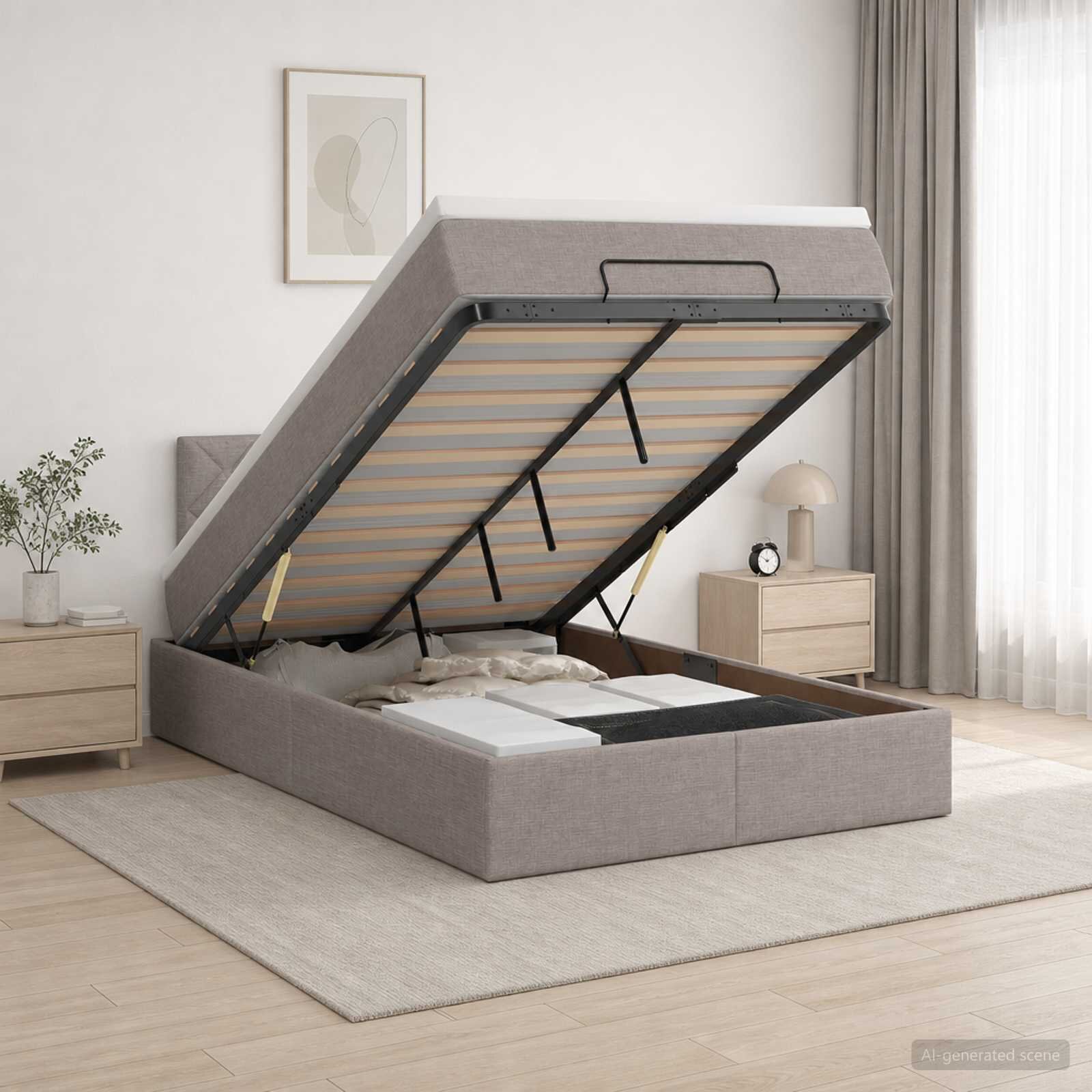 vidaXL Отоман с матрак и LED с LED ленти Таупе 120 x 190 cm Текстил