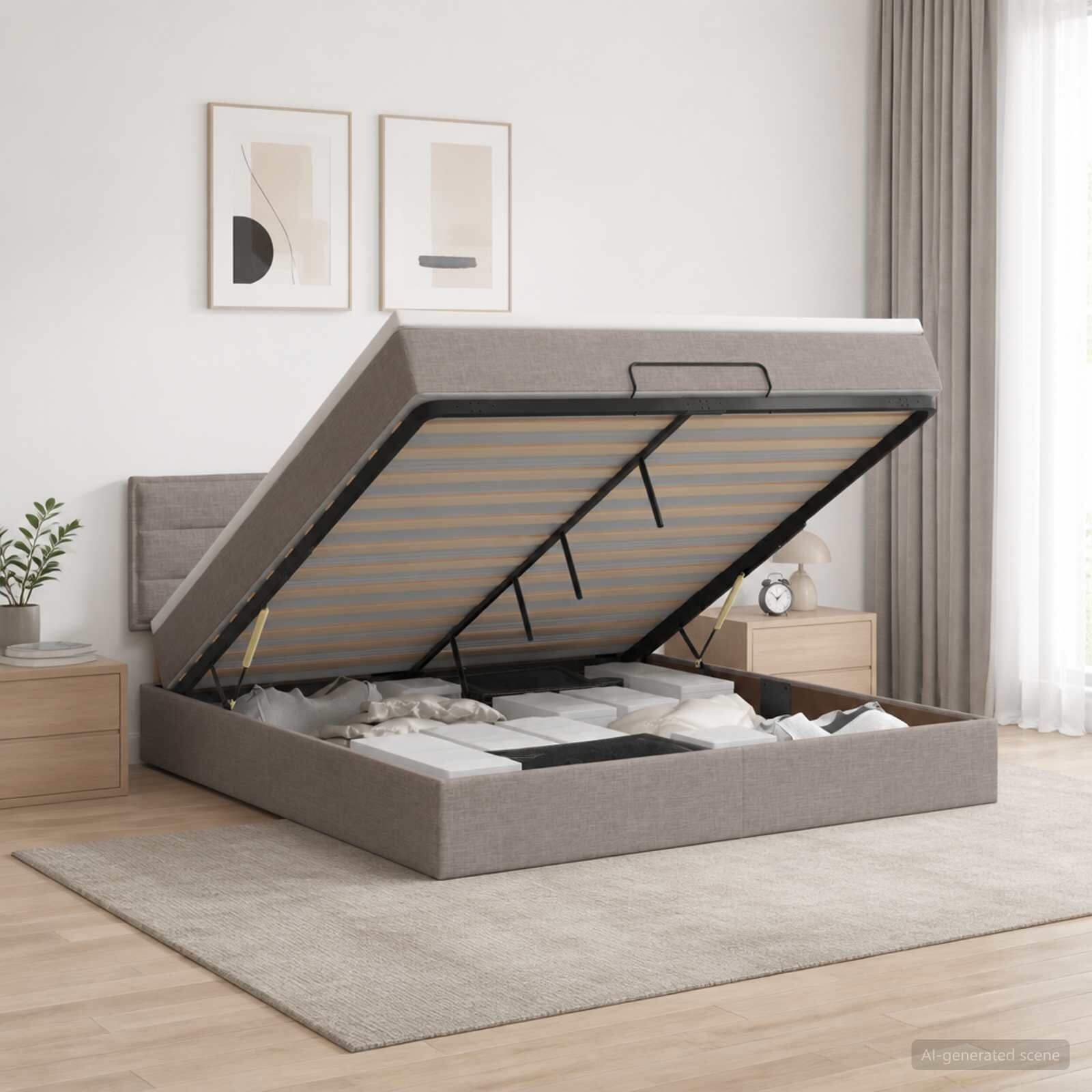 vidaXL Отоман с матрак и LED с LED ленти Таупе 140 x 190 cm Текстил