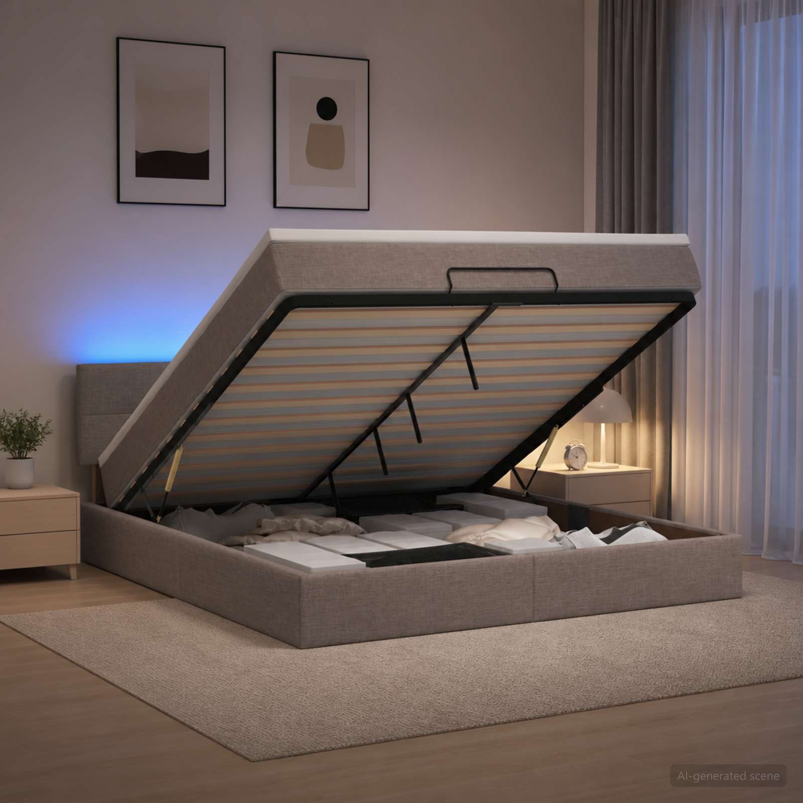 vidaXL Отоман с матрак и LED с LED ленти Таупе 140 x 190 cm Текстил