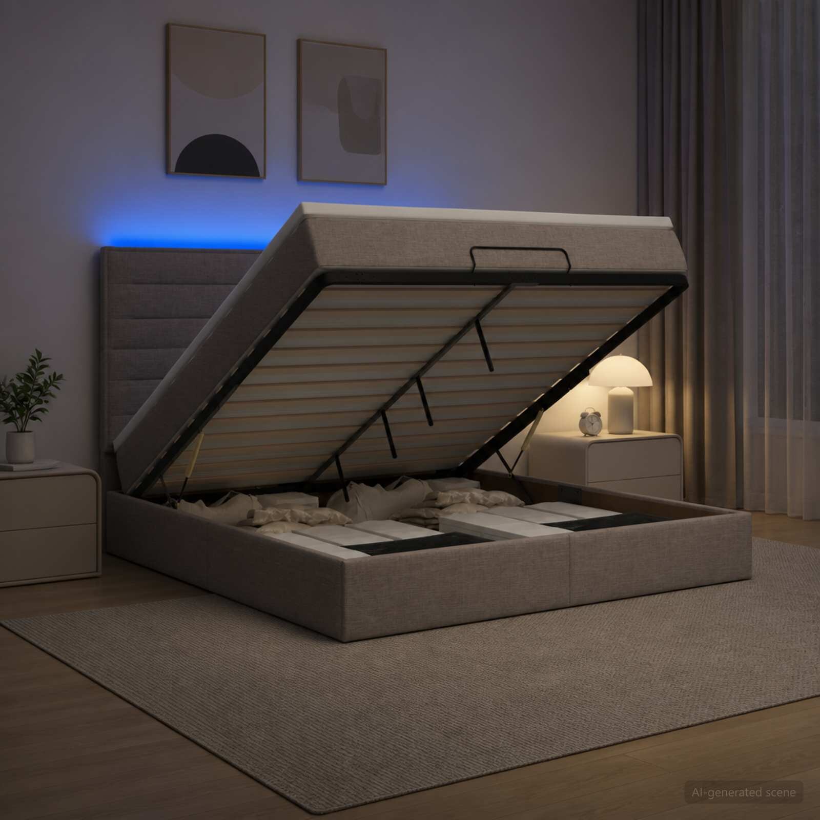 vidaXL Отоман с матрак и LED с LED ленти Таупе 140 x 190 cm Текстил