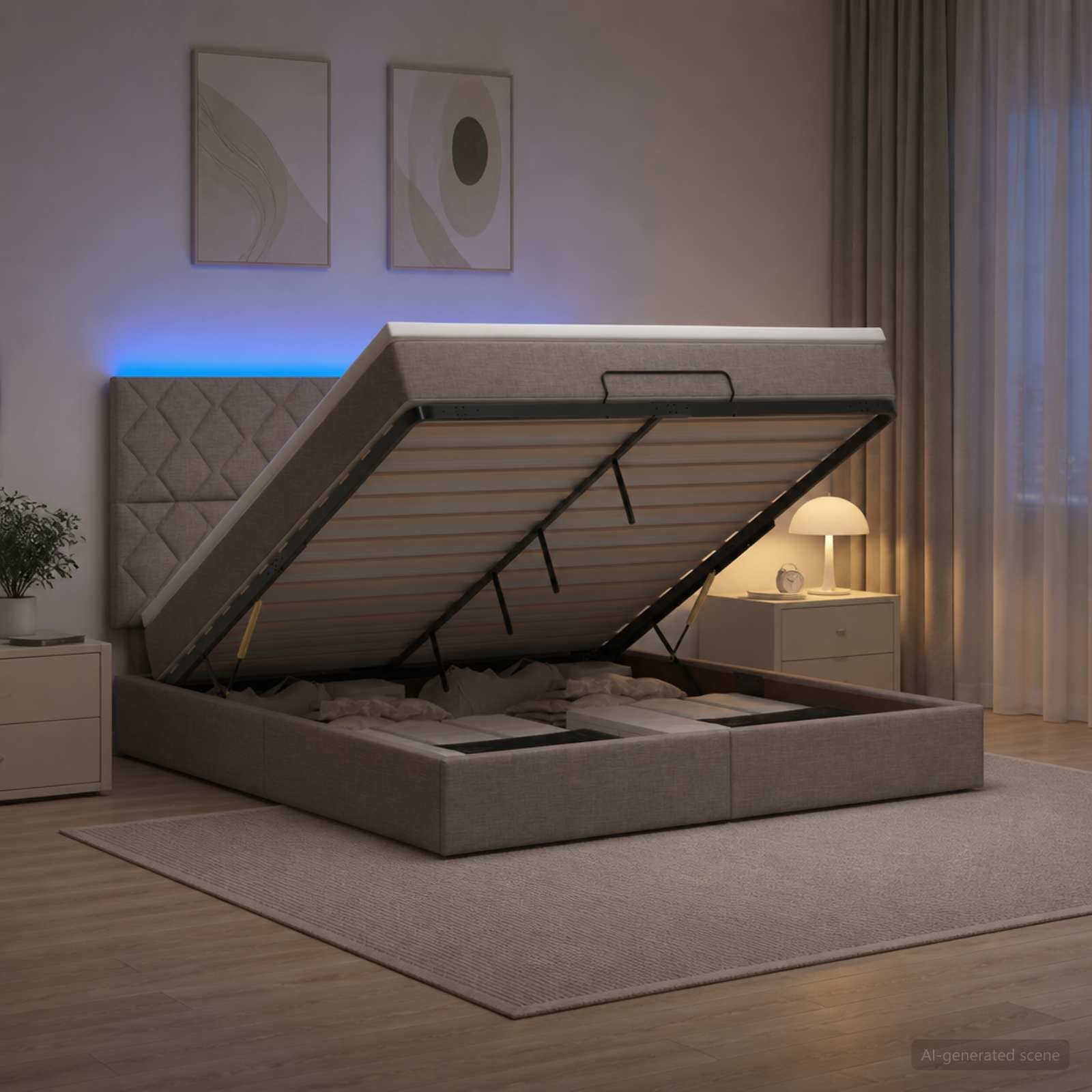 vidaXL Отоман с матрак и LED с LED ленти Таупе 140 x 190 cm Текстил