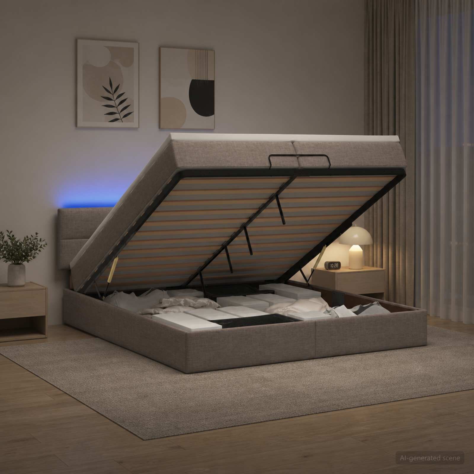 vidaXL Отоман с матрак и LED с LED ленти Таупе 200 x 200 cm Текстил
