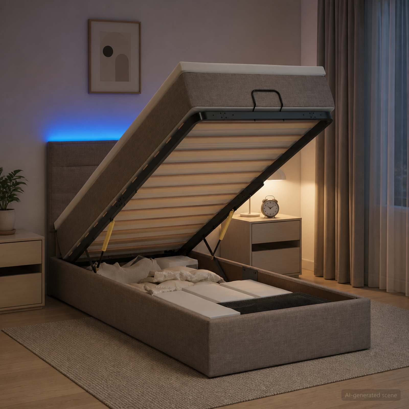 vidaXL Отоман с матрак и LED с LED ленти Таупе 80 x 200 cm Текстил