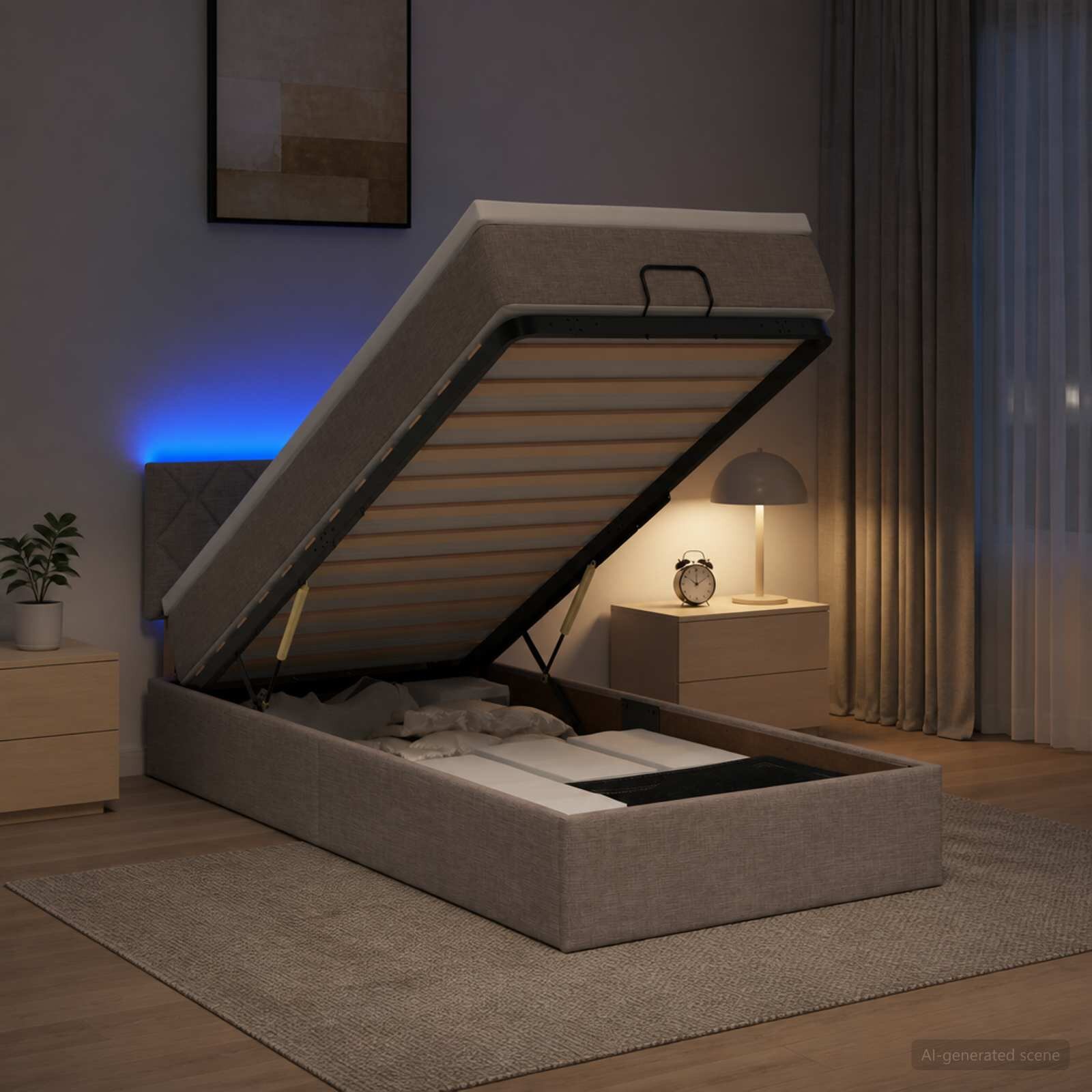 vidaXL Отоман с матрак и LED с LED ленти Таупе 80 x 200 cm Текстил