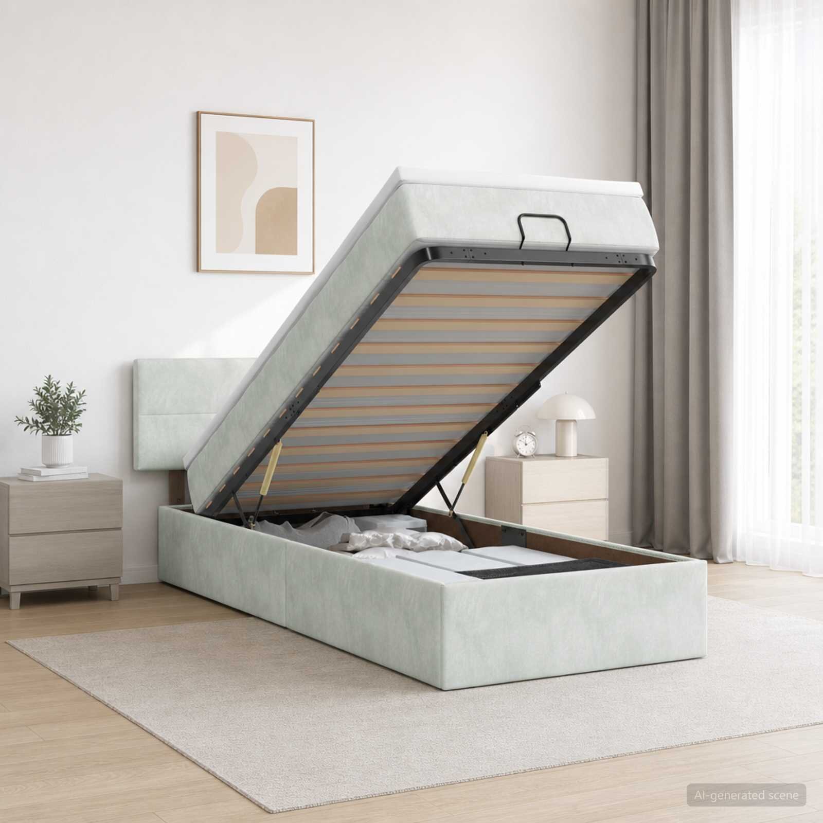vidaXL Отоман с матрак и LED с таблото Светлосиво 100 x 200 cm Кадифе