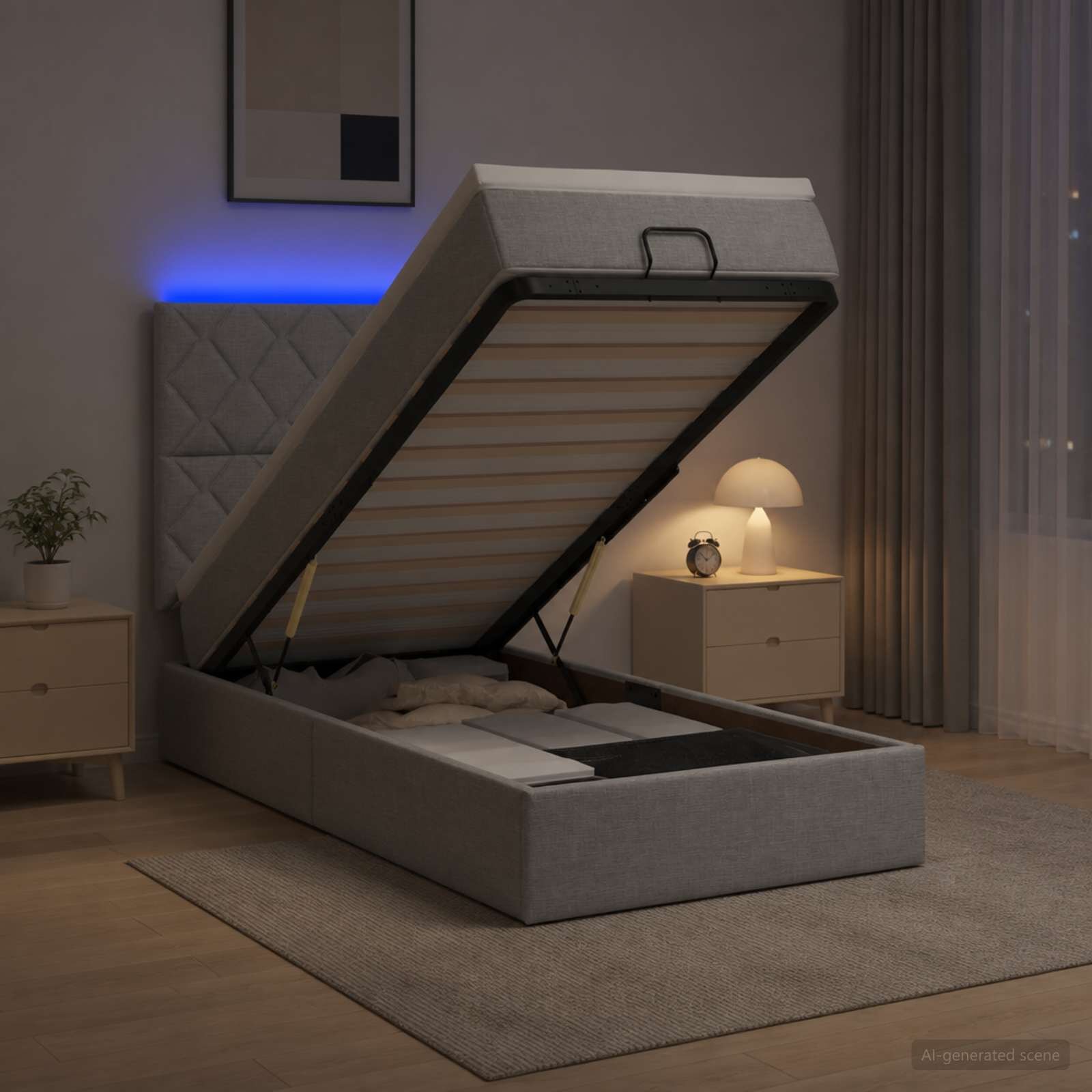 vidaXL Отоман с матрак и LED с таблото Светлосиво 100 x 200 cm Текстил