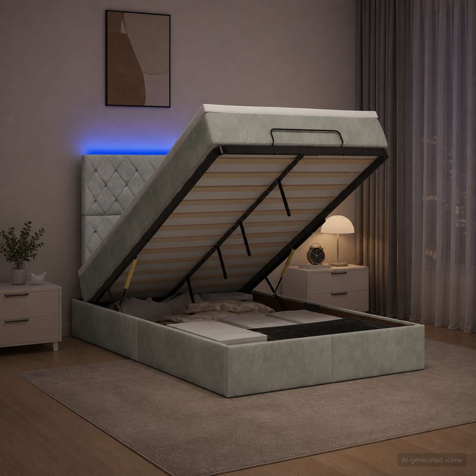 vidaXL Отоман с матрак и LED с таблото Светлосиво 120 x 190 cm Кадифе