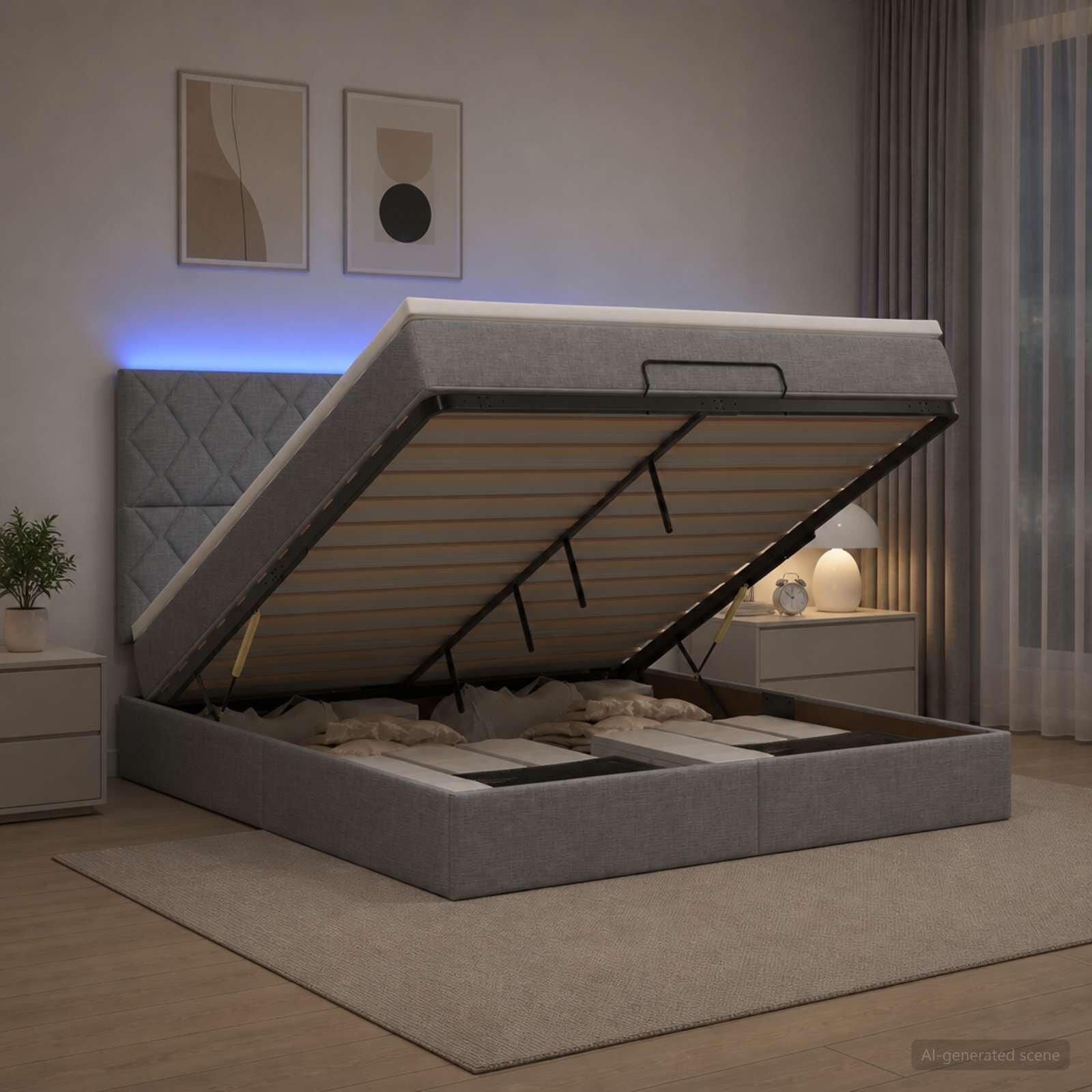 vidaXL Отоман с матрак и LED с таблото Светлосиво 140 x 190 cm Текстил