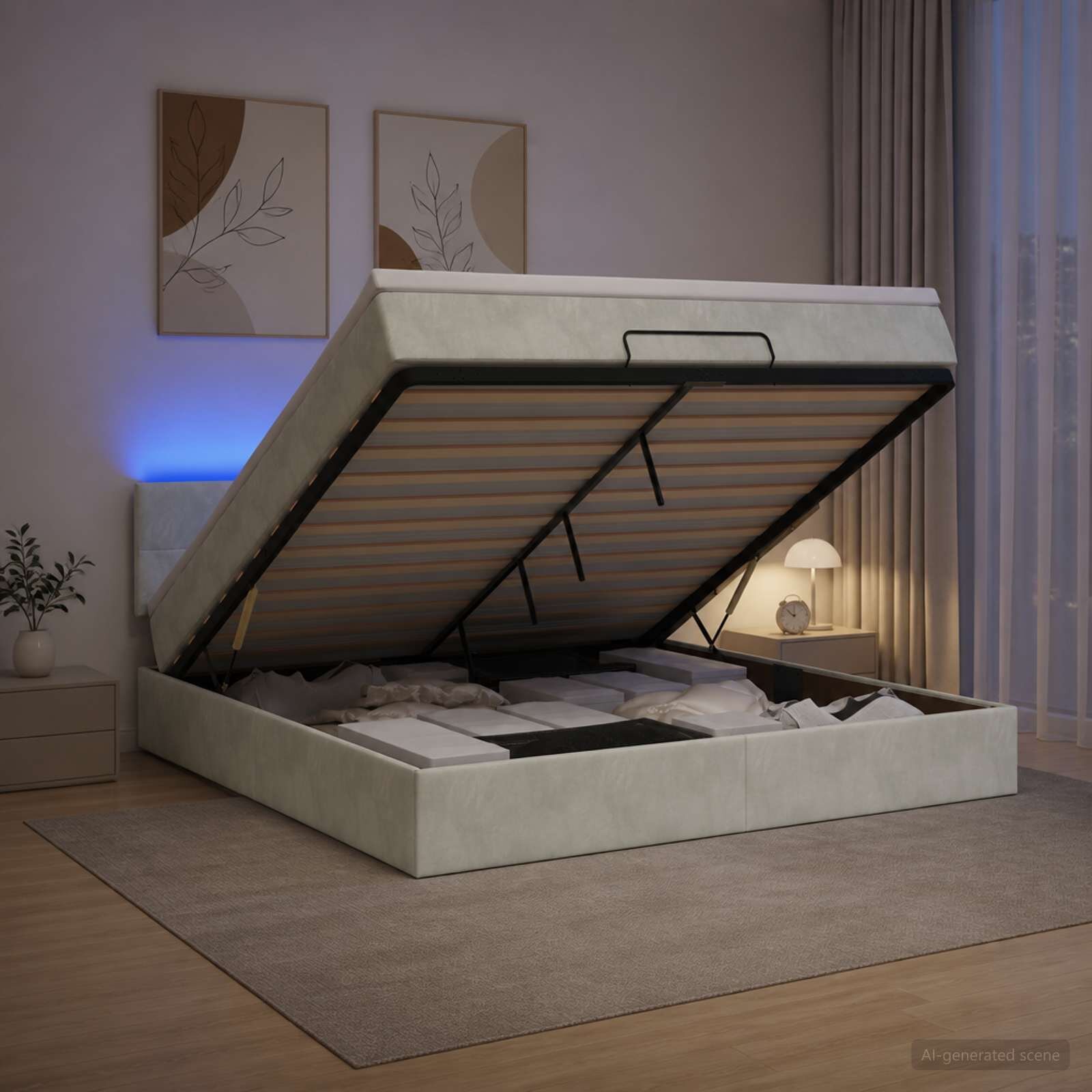 vidaXL Отоман с матрак и LED с таблото Светлосиво 140 x 200 cm Кадифе