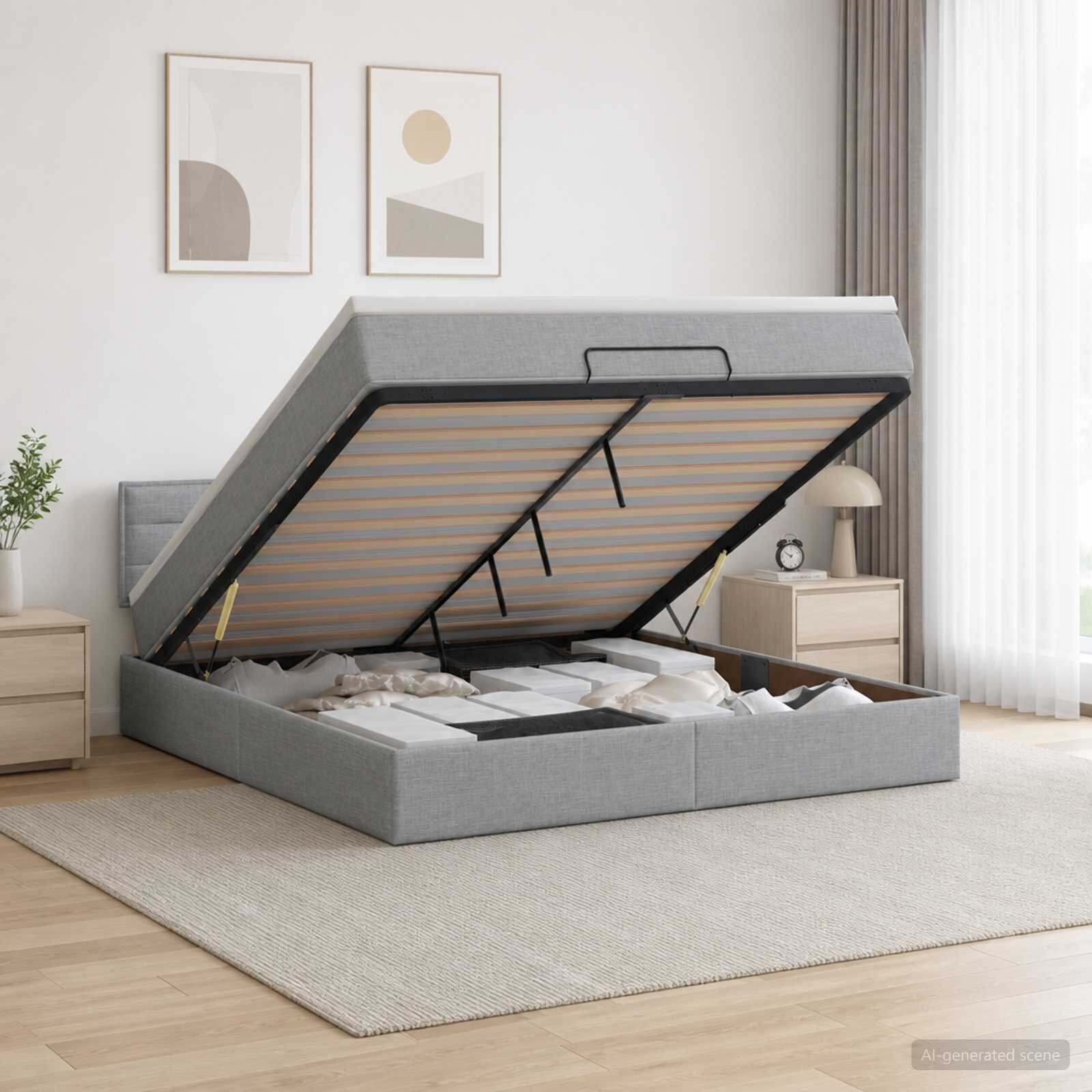 vidaXL Отоман с матрак и LED с таблото Светлосиво 140 x 200 cm Текстил