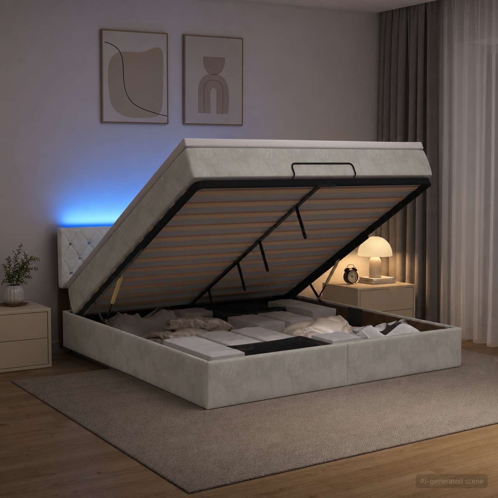 vidaXL Отоман с матрак и LED с таблото Светлосиво 160 x 200 cm Кадифе