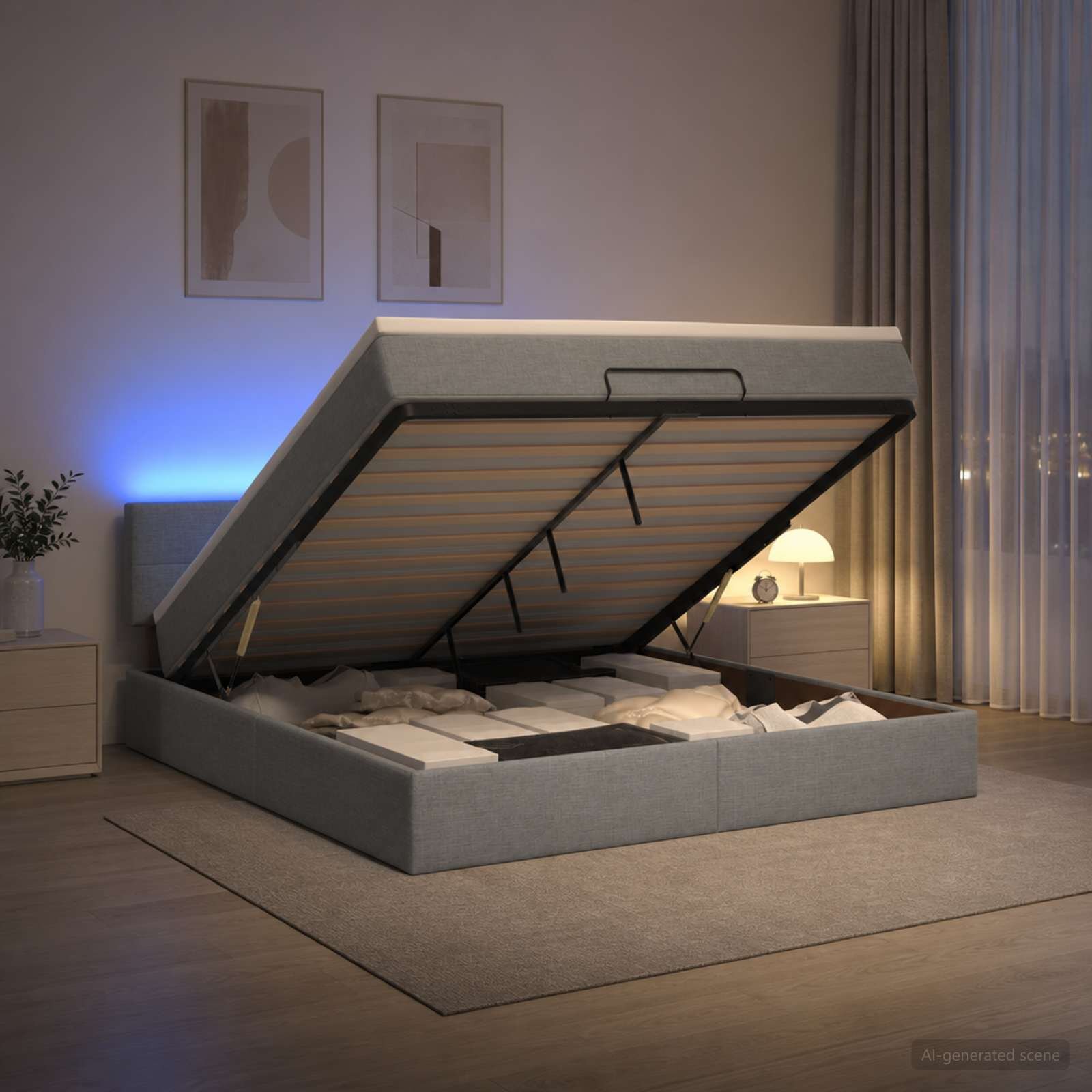 vidaXL Отоман с матрак и LED с таблото Светлосиво 180 x 200 cm Текстил