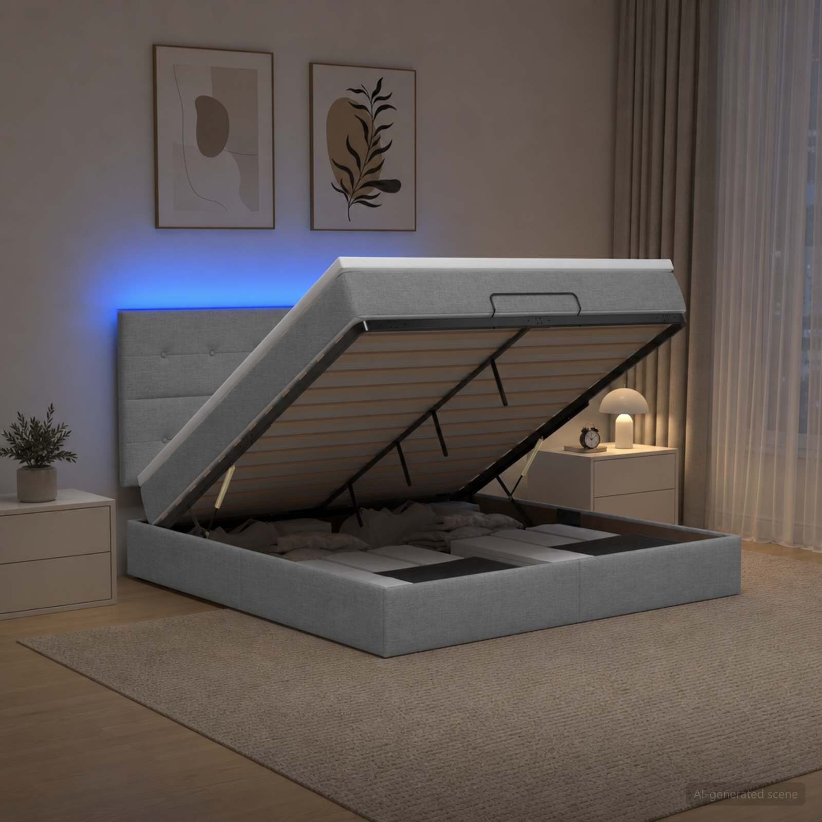 vidaXL Отоман с матрак и LED с таблото Светлосиво 180 x 200 cm Текстил