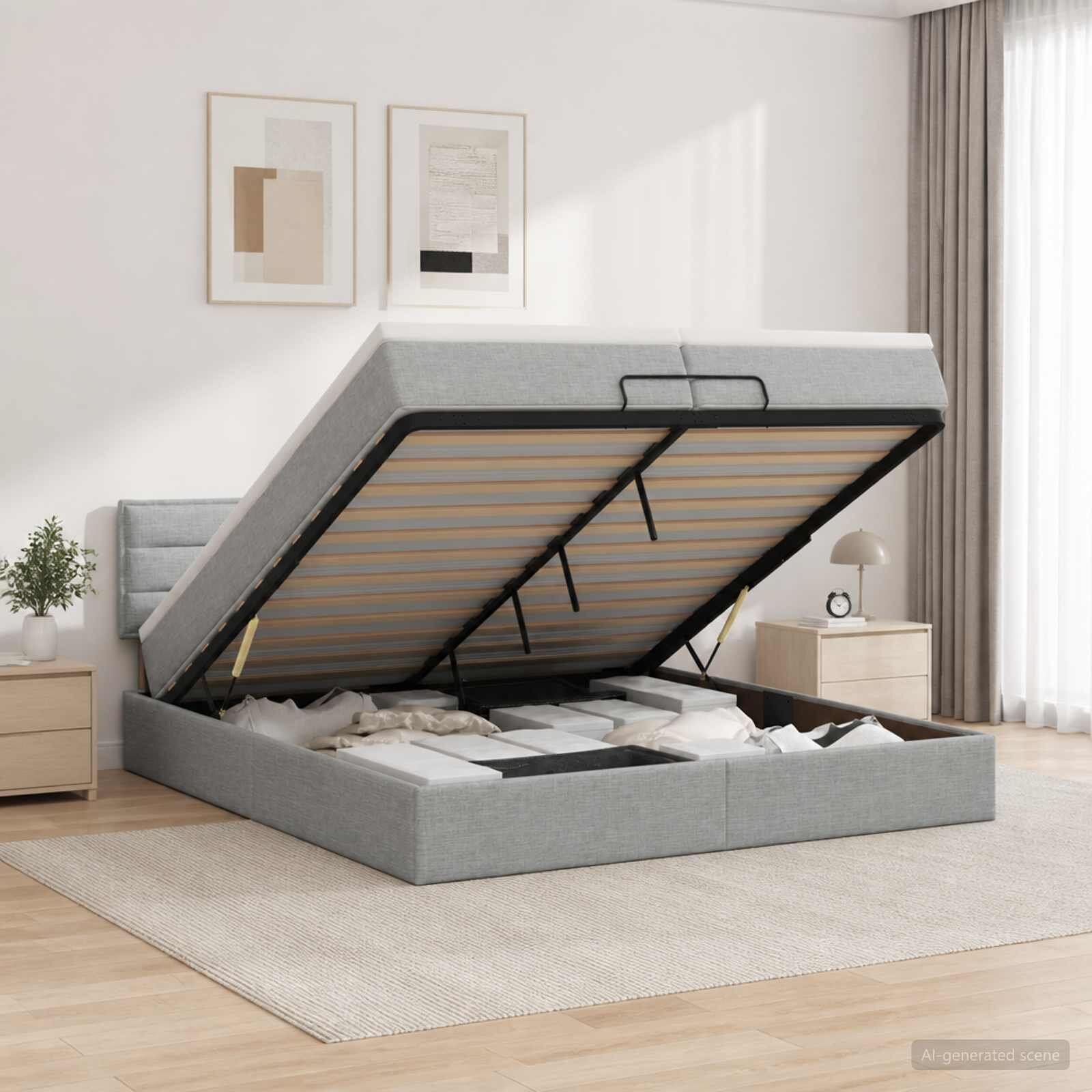 vidaXL Отоман с матрак и LED с таблото Светлосиво 200 x 200 cm Текстил