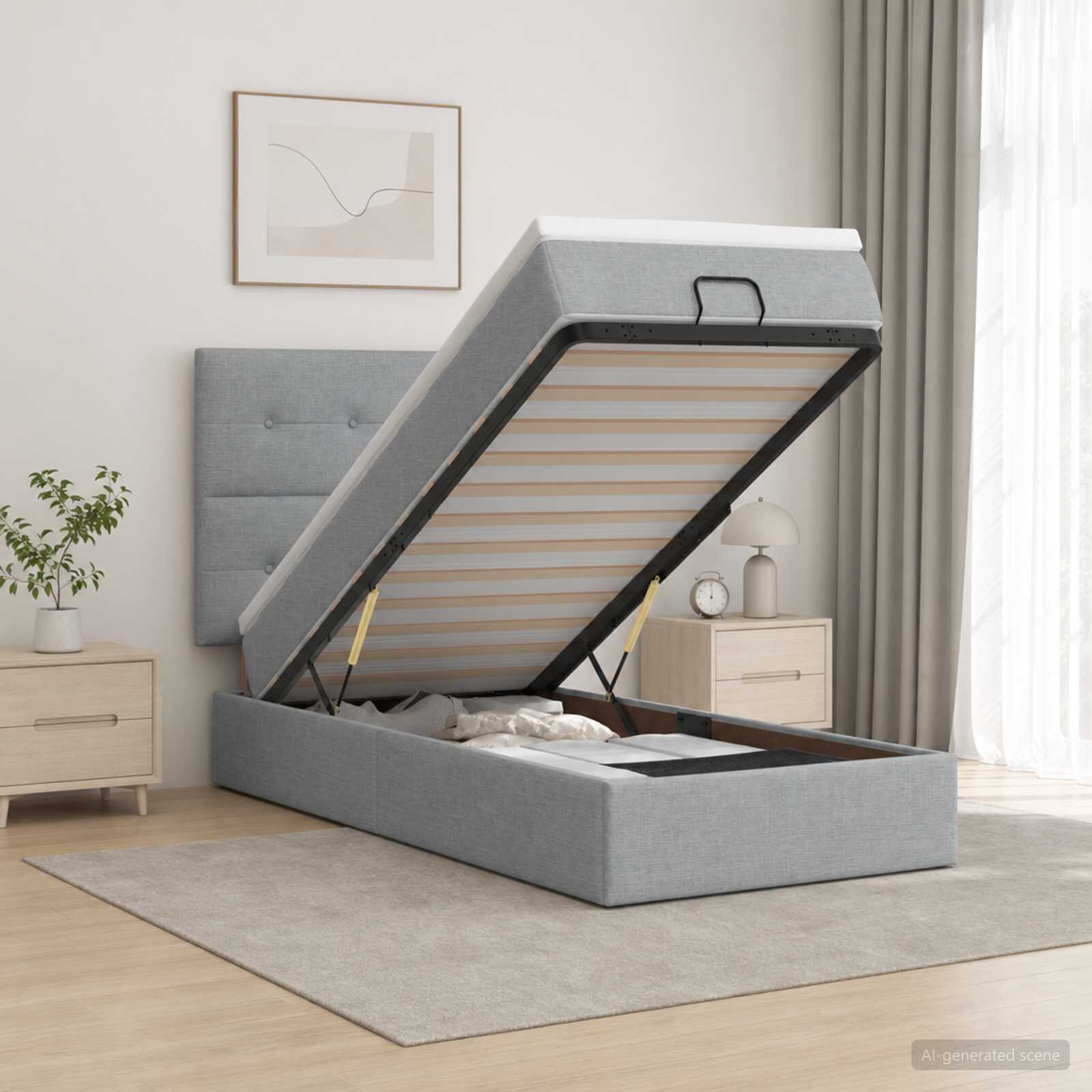vidaXL Отоман с матрак и LED с таблото Светлосиво 80 x 200 cm Текстил