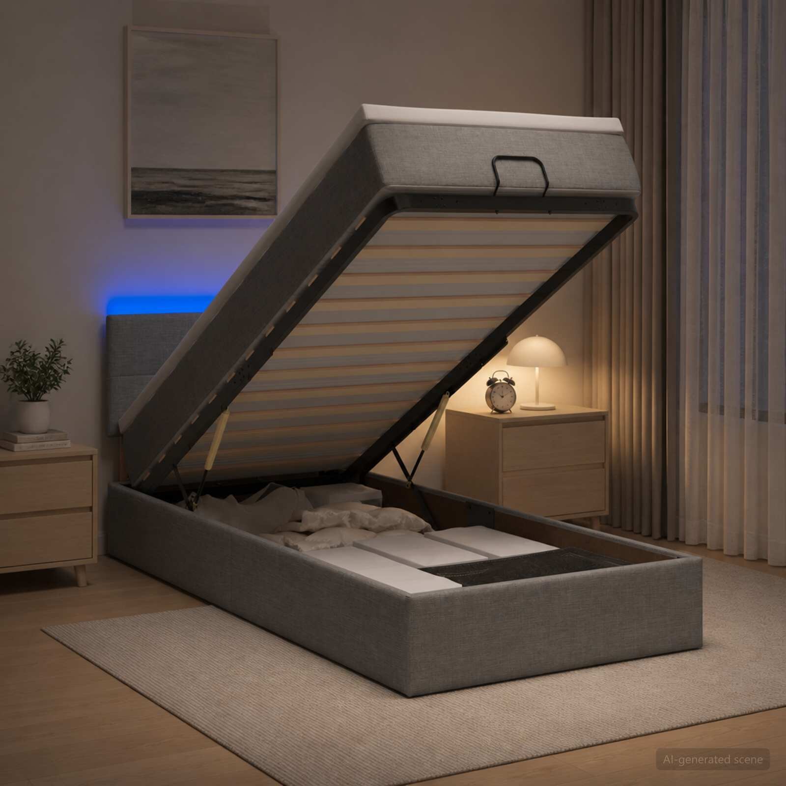 vidaXL Отоман с матрак и LED с таблото Светлосиво 90 x 200 cm Текстил