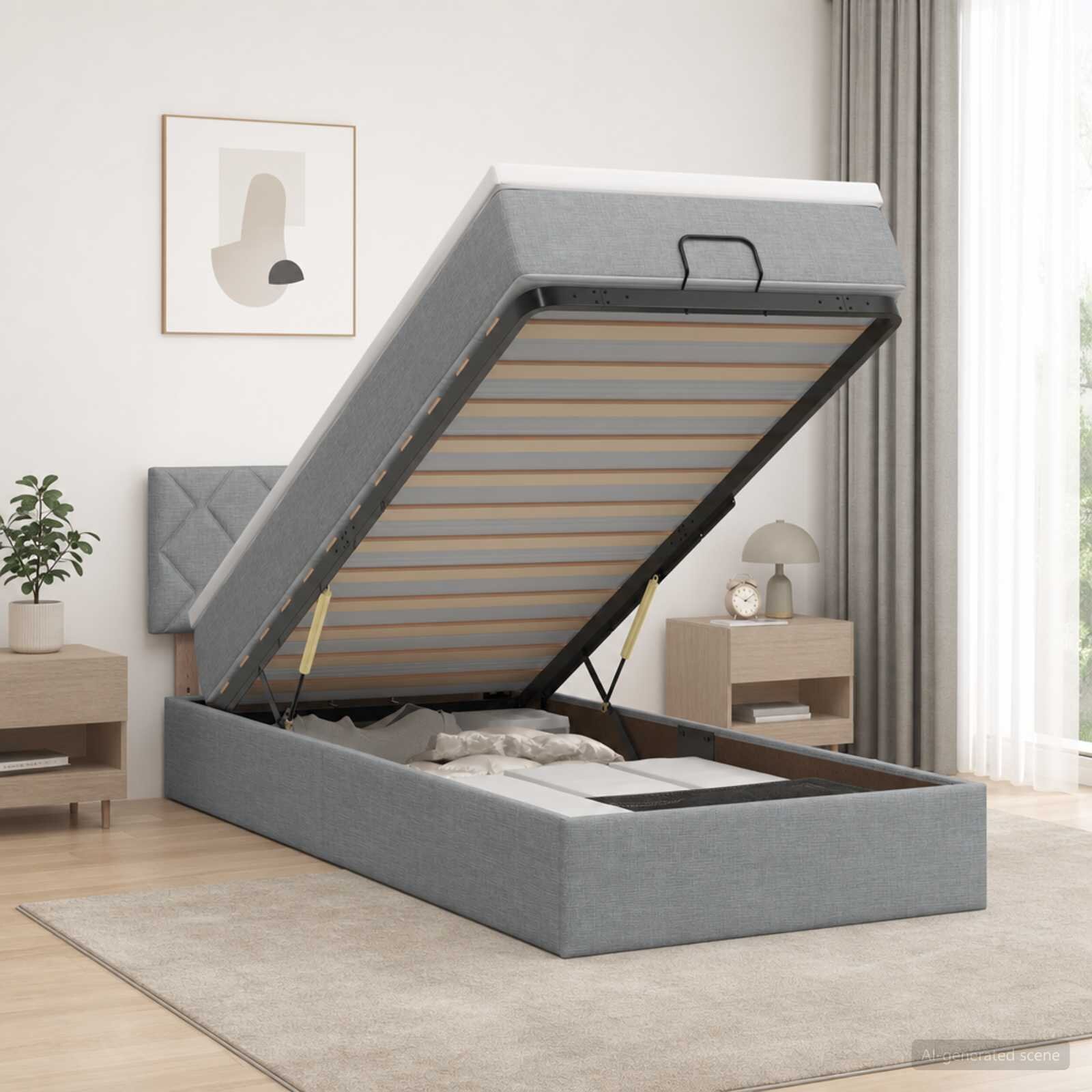 vidaXL Отоман с матрак и LED с таблото Светлосиво 90 x 200 cm Текстил