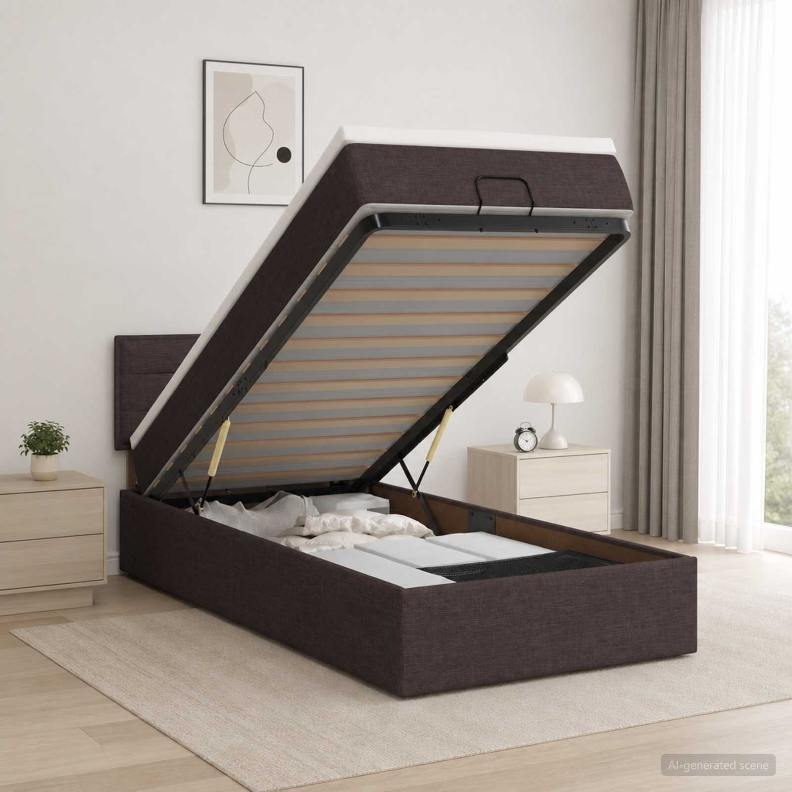 vidaXL Отоман с матрак и LED с таблото Тъмен кафяв 90 x 190 cm Текстил