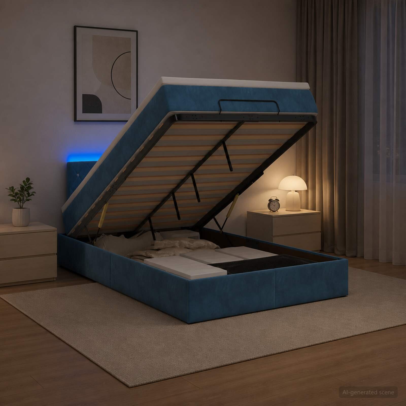 vidaXL Отоман с матрак и LED с таблото Тъмносиньо 120 x 200 cm Кадифе