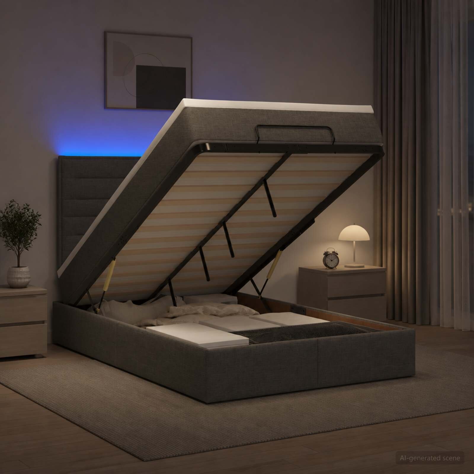 vidaXL Отоман с матрак и LED с таблото Тъмносиво 120 x 190 cm Текстил
