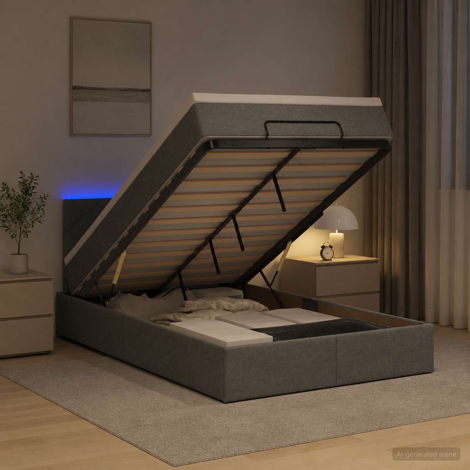 vidaXL Отоман с матрак и LED с таблото Тъмносиво 120 x 200 cm Текстил