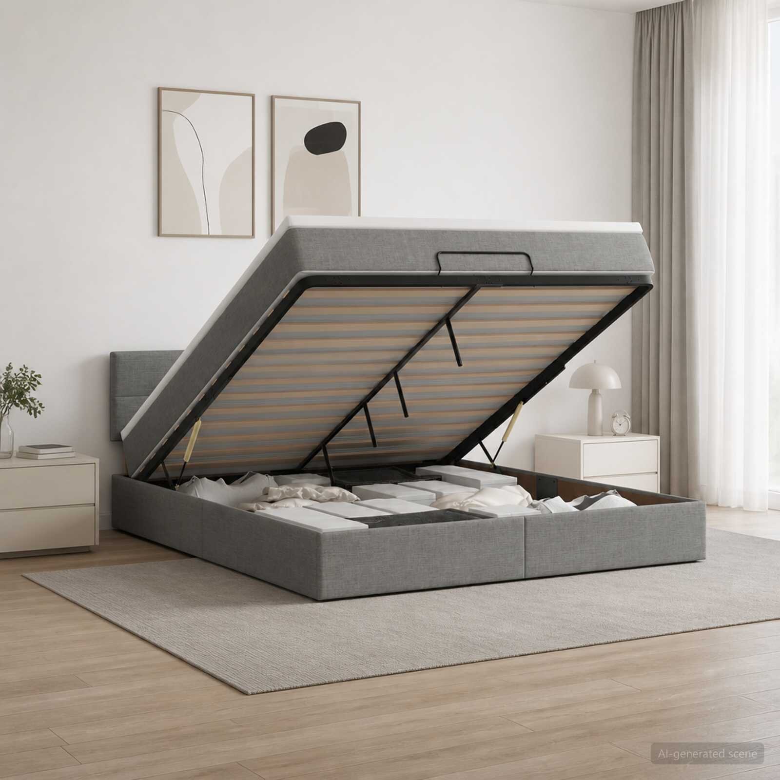 vidaXL Отоман с матрак и LED с таблото Тъмносиво 140 x 190 cm Текстил