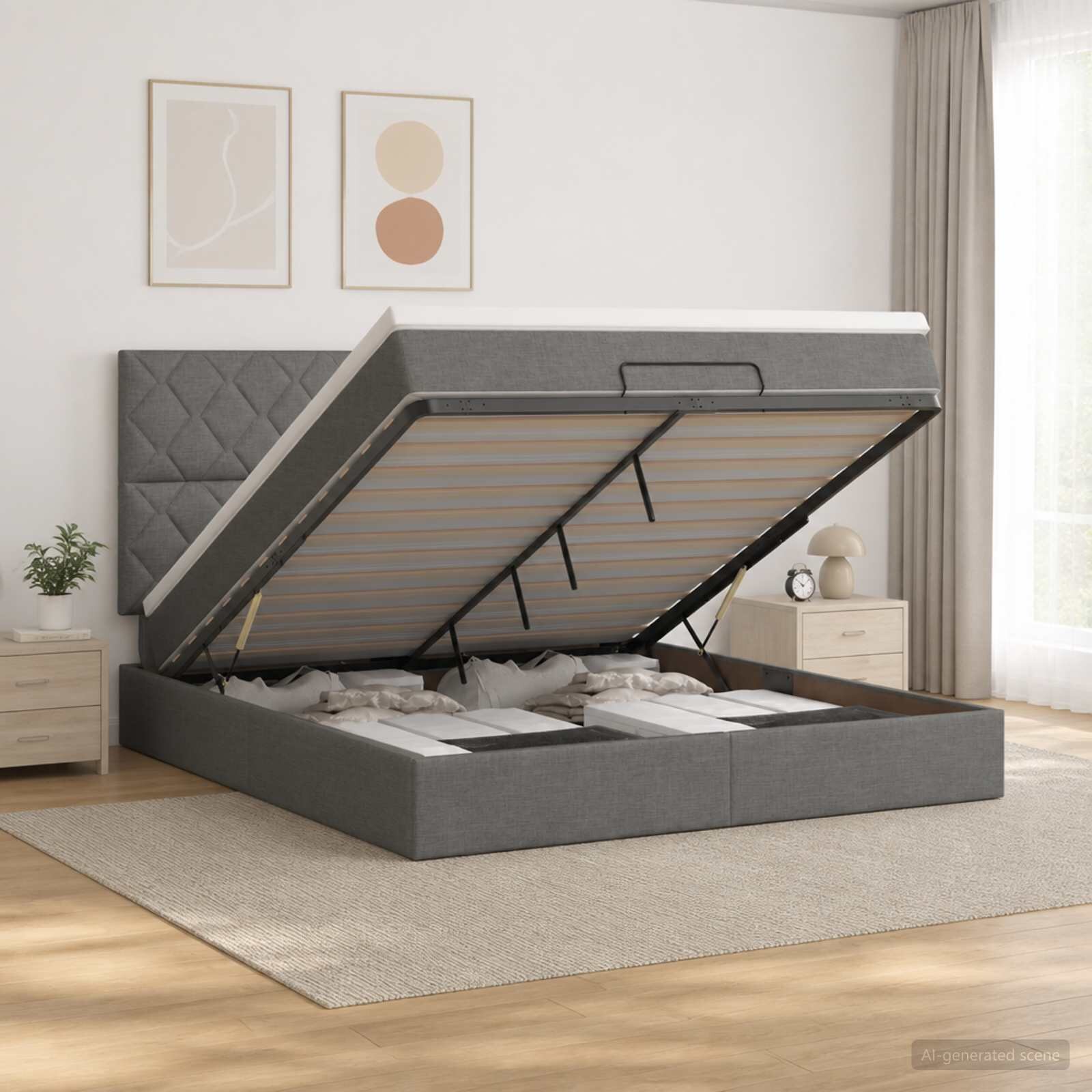 vidaXL Отоман с матрак и LED с таблото Тъмносиво 140 x 190 cm Текстил