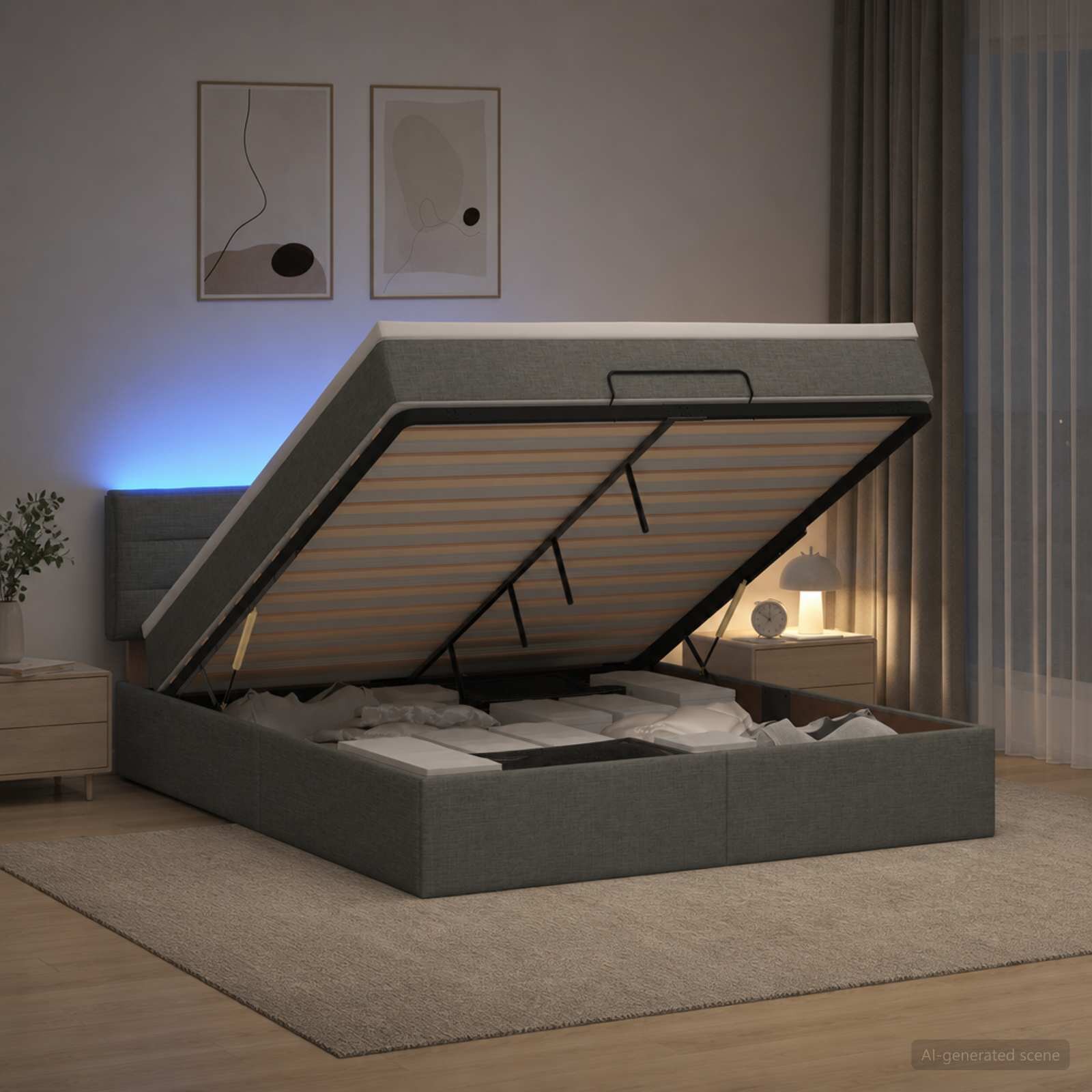 vidaXL Отоман с матрак и LED с таблото Тъмносиво 140 x 200 cm Текстил