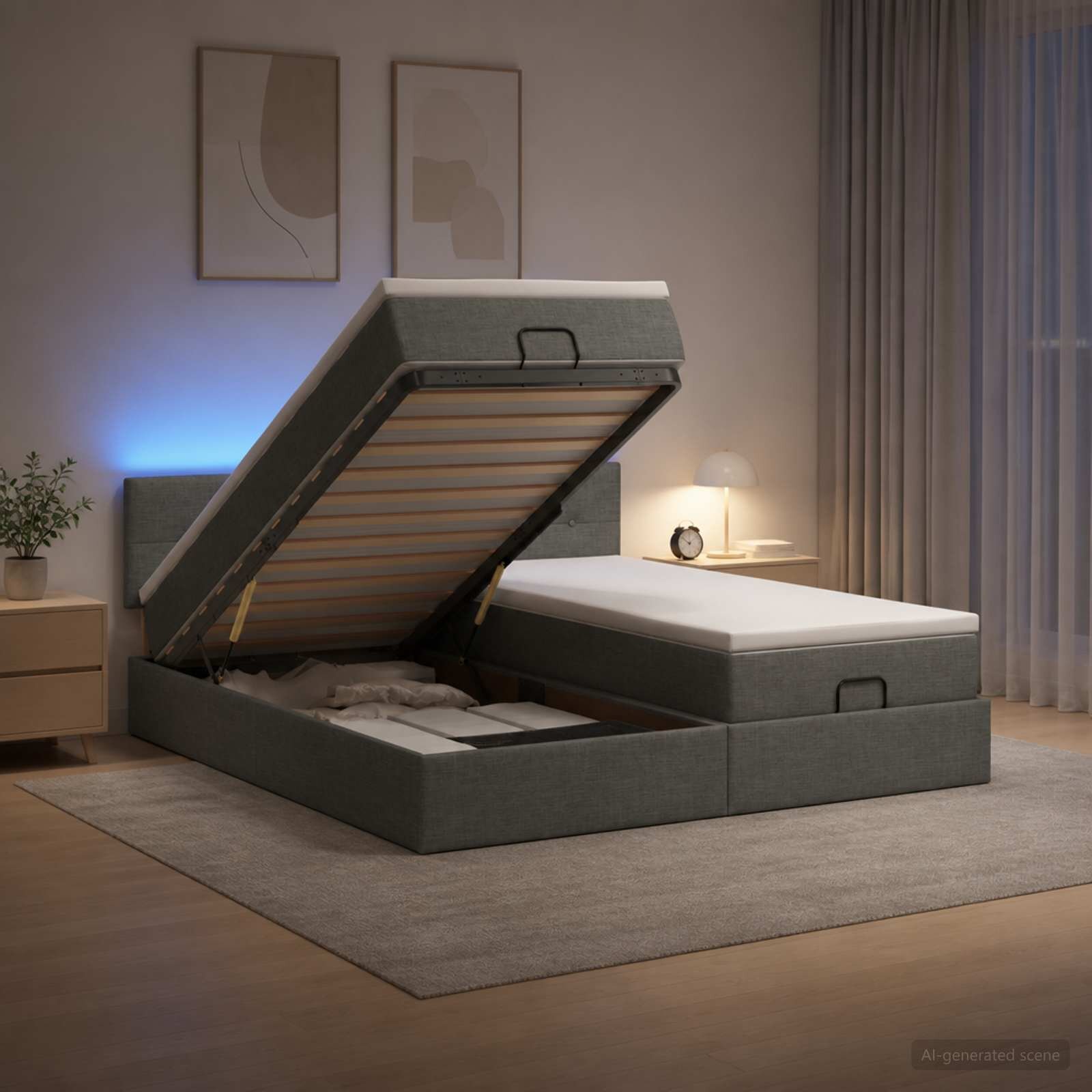 vidaXL Отоман с матрак и LED с таблото Тъмносиво 160 x 200 cm Текстил