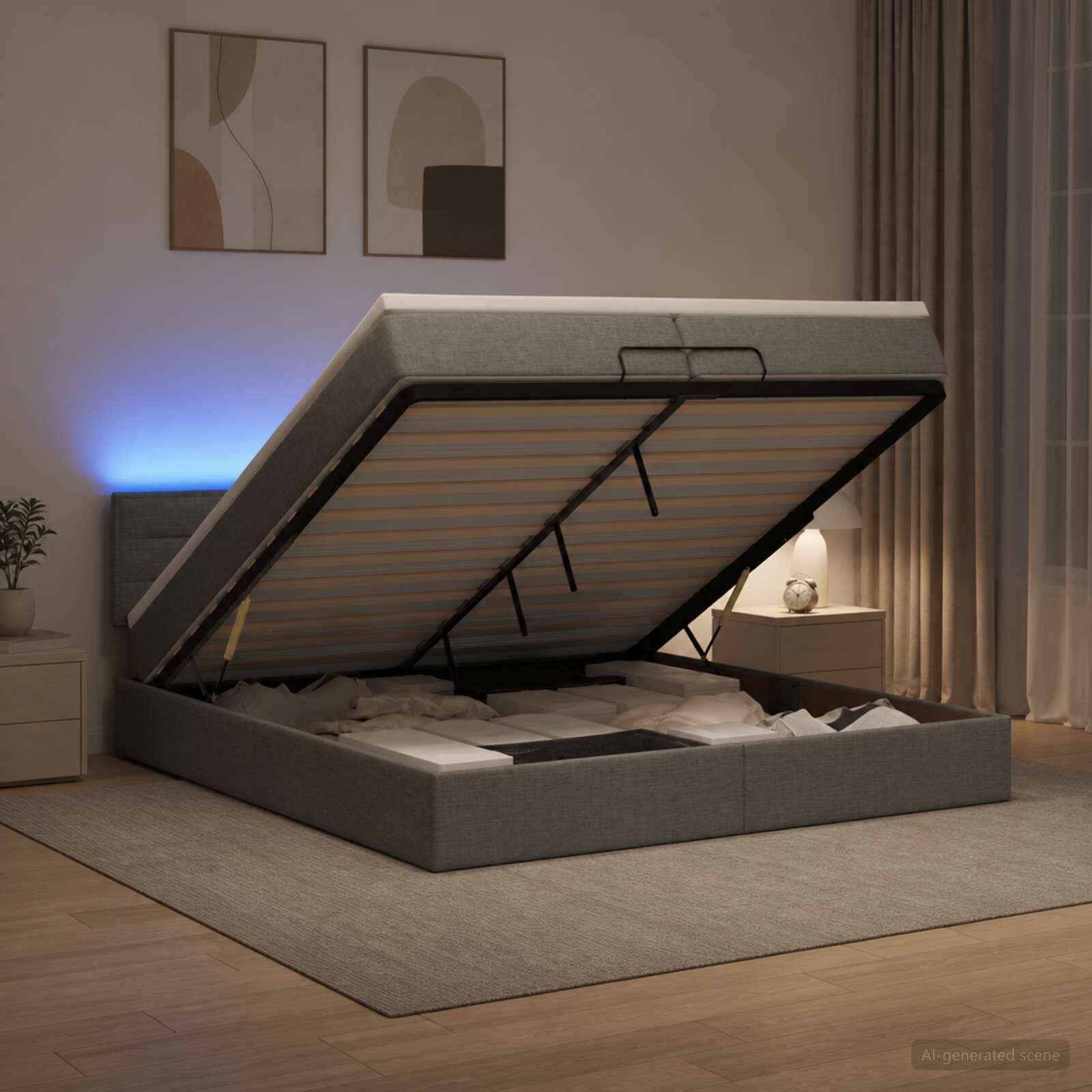 vidaXL Отоман с матрак и LED с таблото Тъмносиво 200 x 200 cm Текстил
