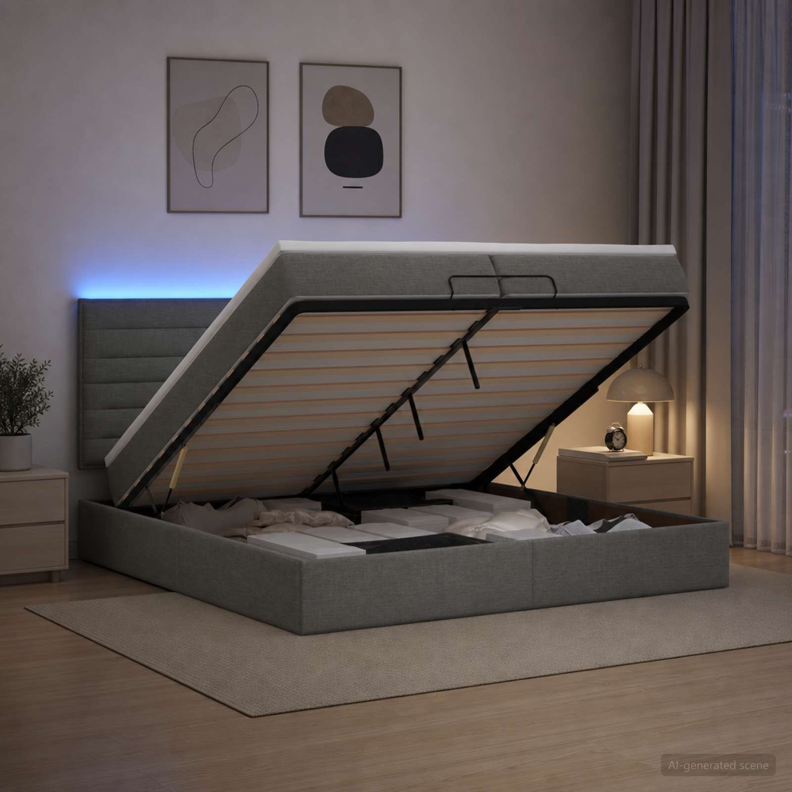 vidaXL Отоман с матрак и LED с таблото Тъмносиво 200 x 200 cm Текстил