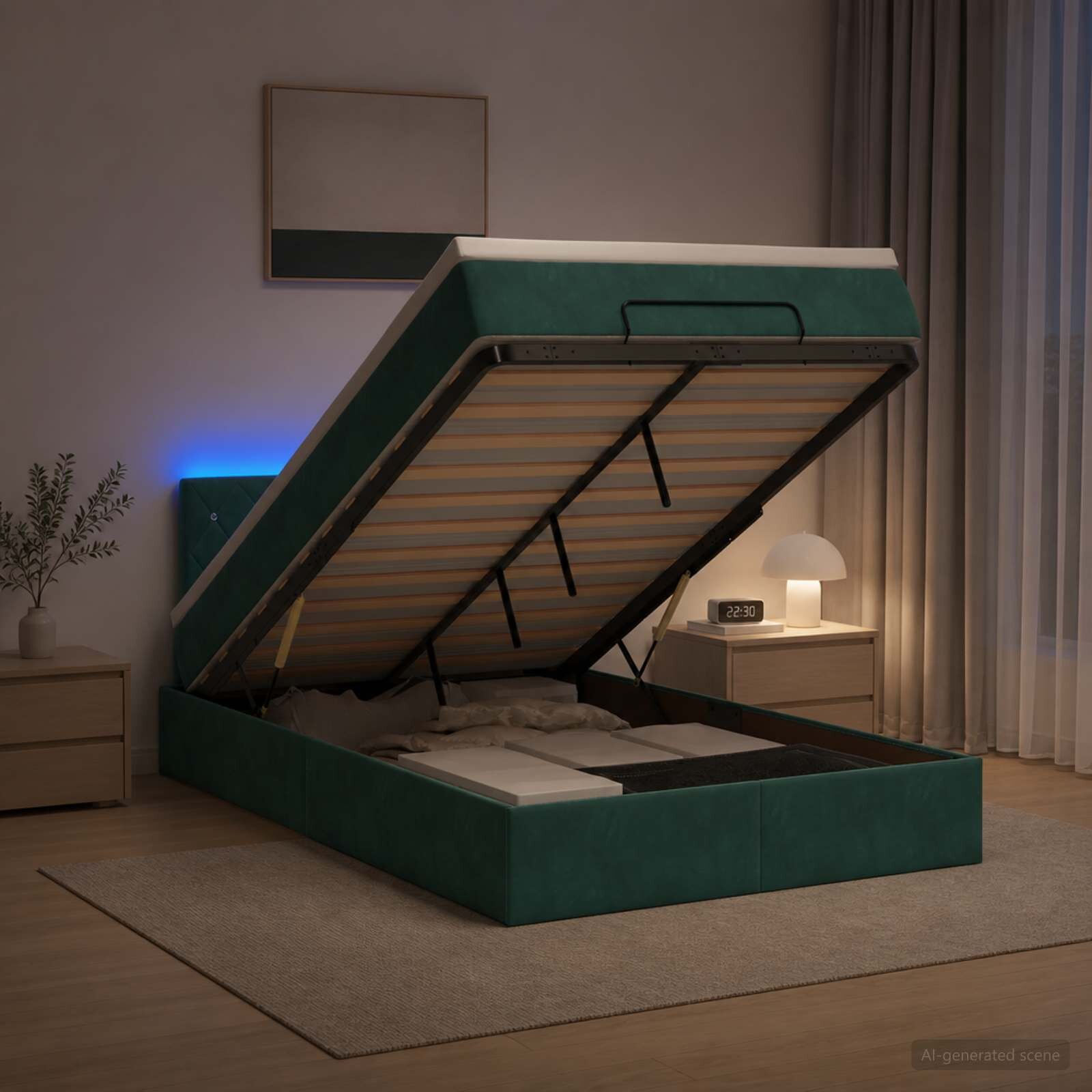vidaXL Отоман с матрак и LED с таблото Тъмнозелено 120 x 190 cm Кадифе