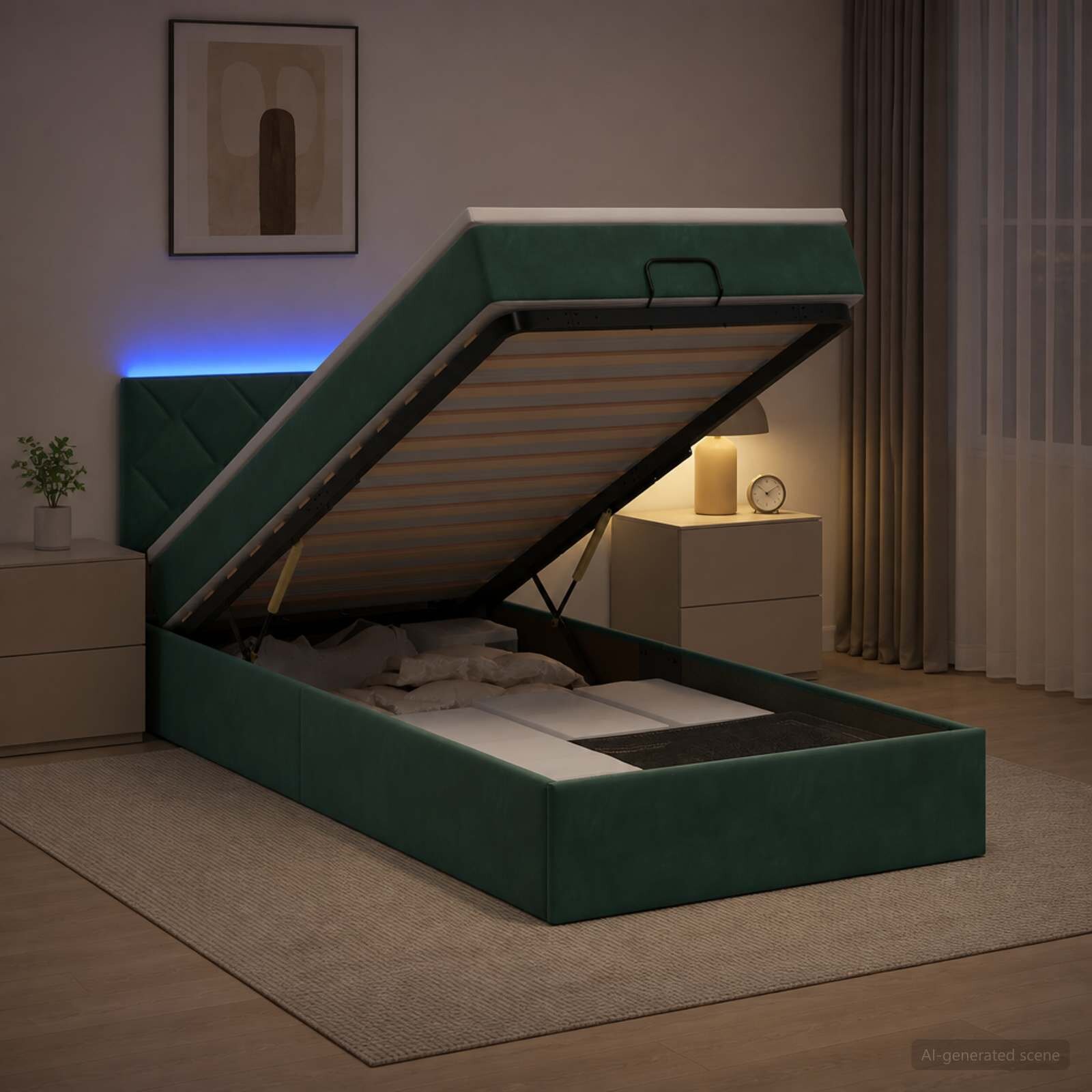 vidaXL Отоман с матрак и LED с таблото Тъмнозелено 90 x 190 cm Кадифе