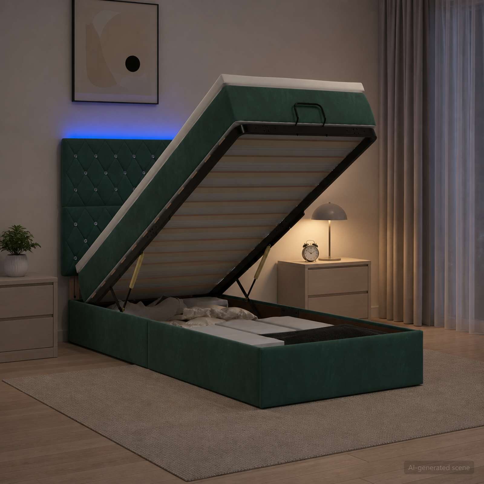 vidaXL Отоман с матрак и LED с таблото Тъмнозелено 90 x 190 cm Кадифе