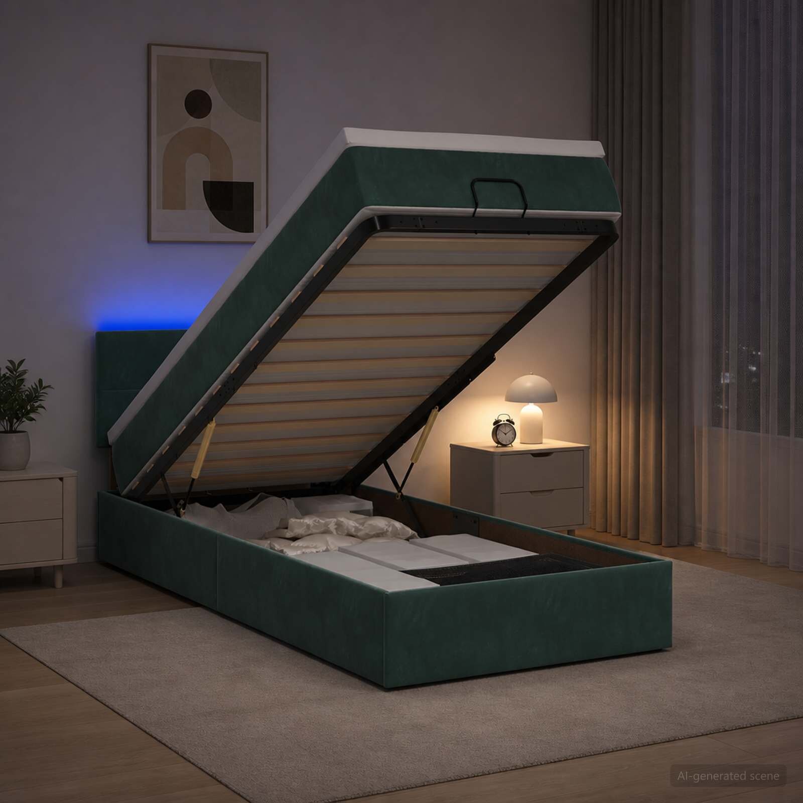 vidaXL Отоман с матрак и LED с таблото Тъмнозелено 90 x 200 cm Кадифе