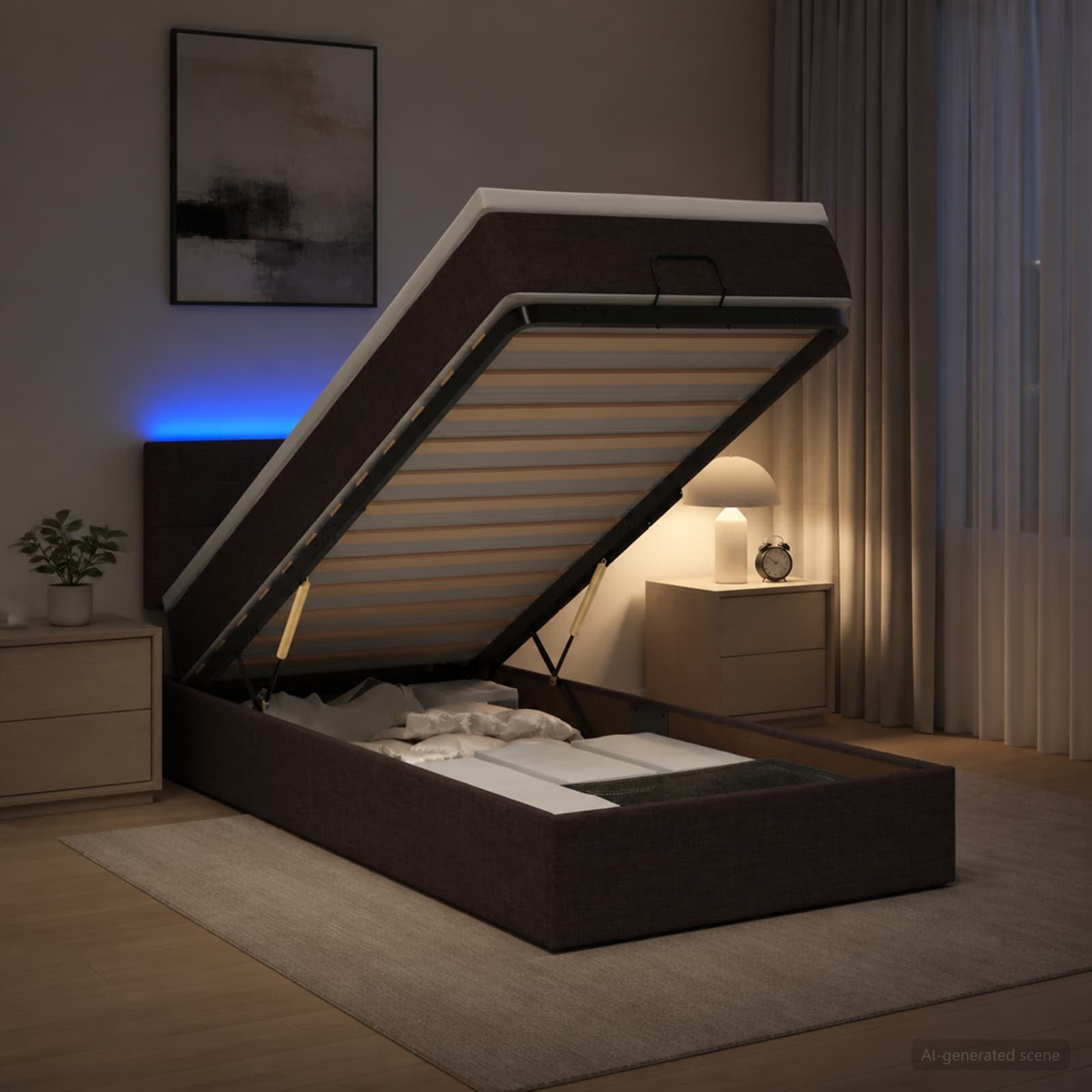 vidaXL Отоман с матрак и LED Тъмен кафяв 100 x 200 cm Текстил