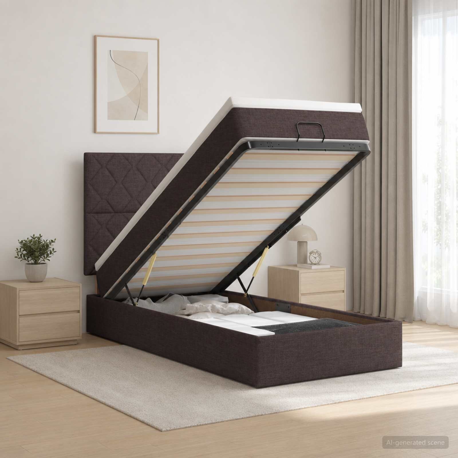 vidaXL Отоман с матрак и LED Тъмен кафяв 100 x 200 cm Текстил
