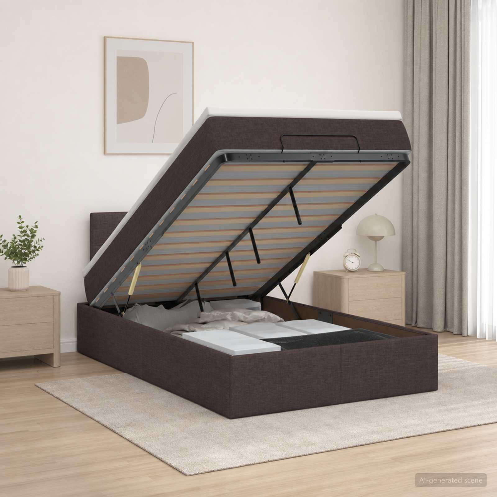 vidaXL Отоман с матрак и LED Тъмен кафяв 120 x 190 cm Текстил